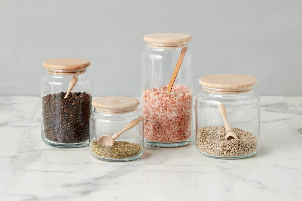 Glass Dry Goods Canister, Wood Lid, Small