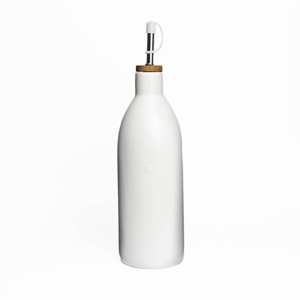 White Ceramic Olive Oil Dispenser Bottle, 17 oz