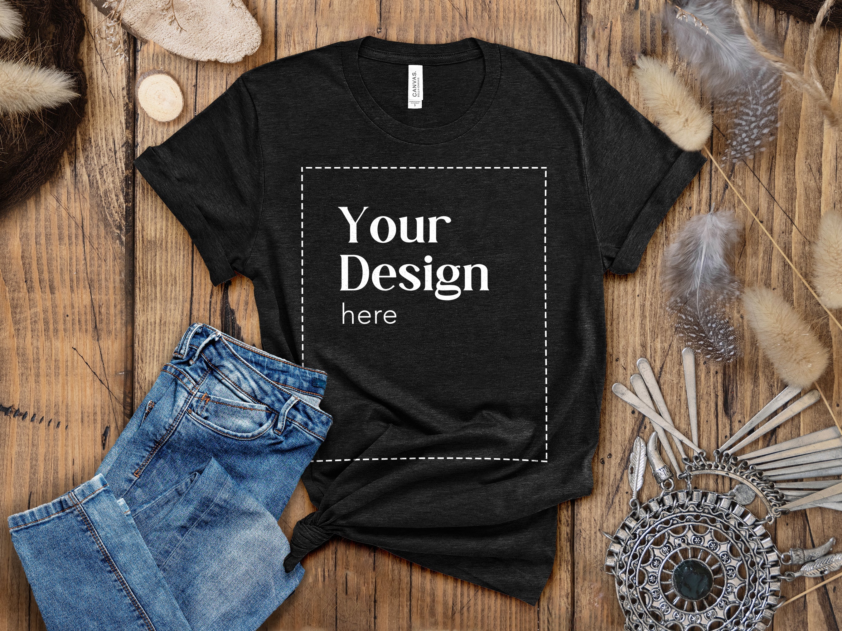 DTG Bella Canvas T-Shirt - Black Heather - Adult