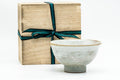 Japanese Matcha Bowl - Grey White Hakeme Textured Komogai-nari Chawan with Wooden Tomobako Box - 350ml