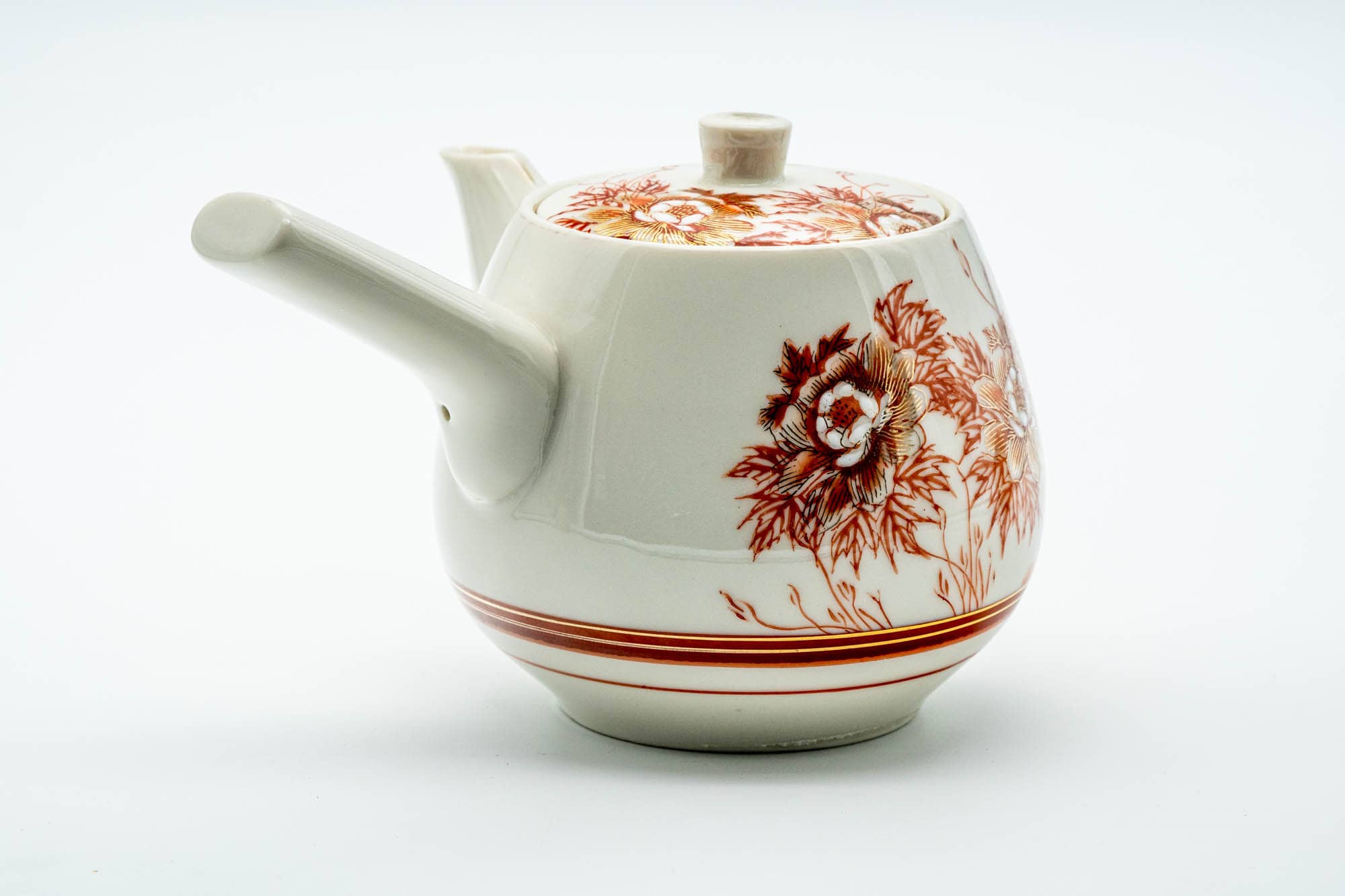 Japanese Kyusu - Red Floral Peacock Kutani-yaki Porcelain Teapot - 500ml