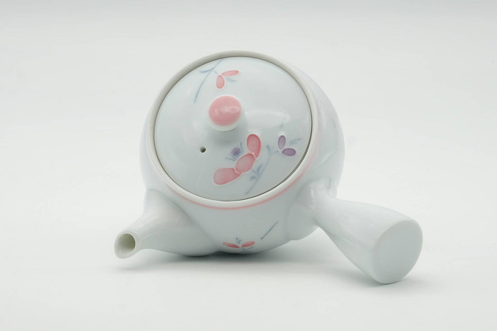 Japanese Kyusu - Floral White Porcelain Arita-yaki Ceramic Filter Teapot - 200ml