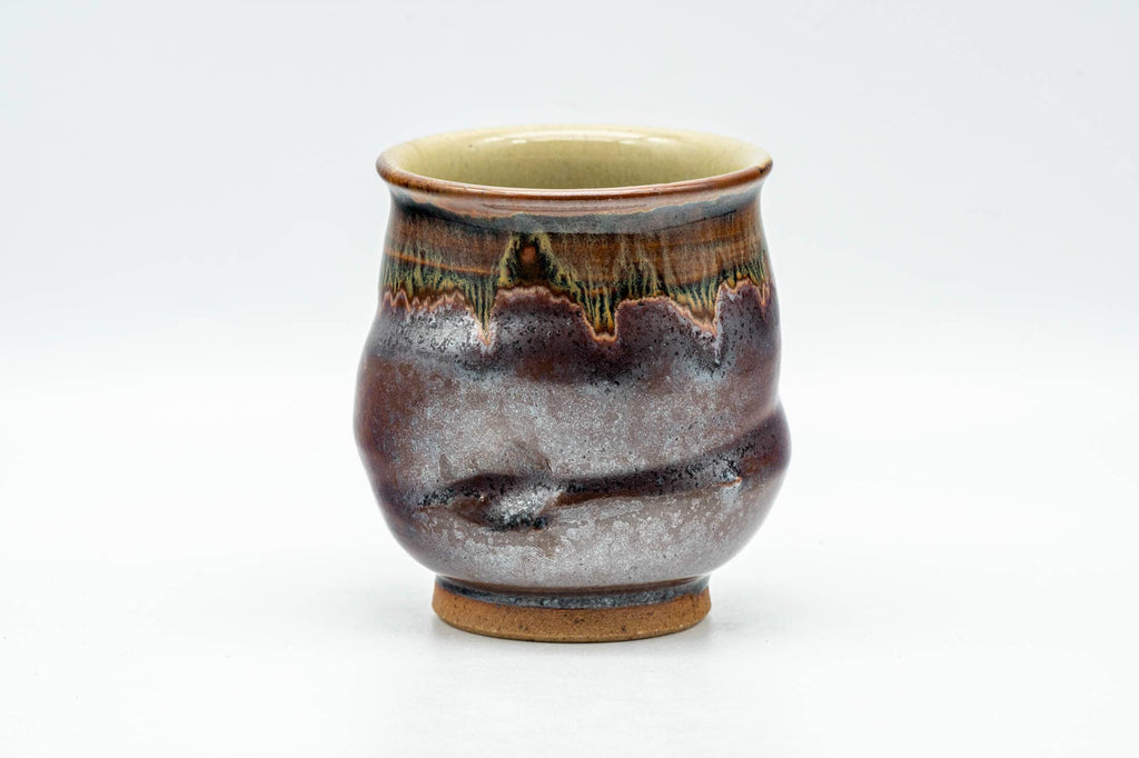 Japanese Teacup - Abstract Brown Yellow Drip-Glazed Wabi-Sabi Yunomi - 130ml