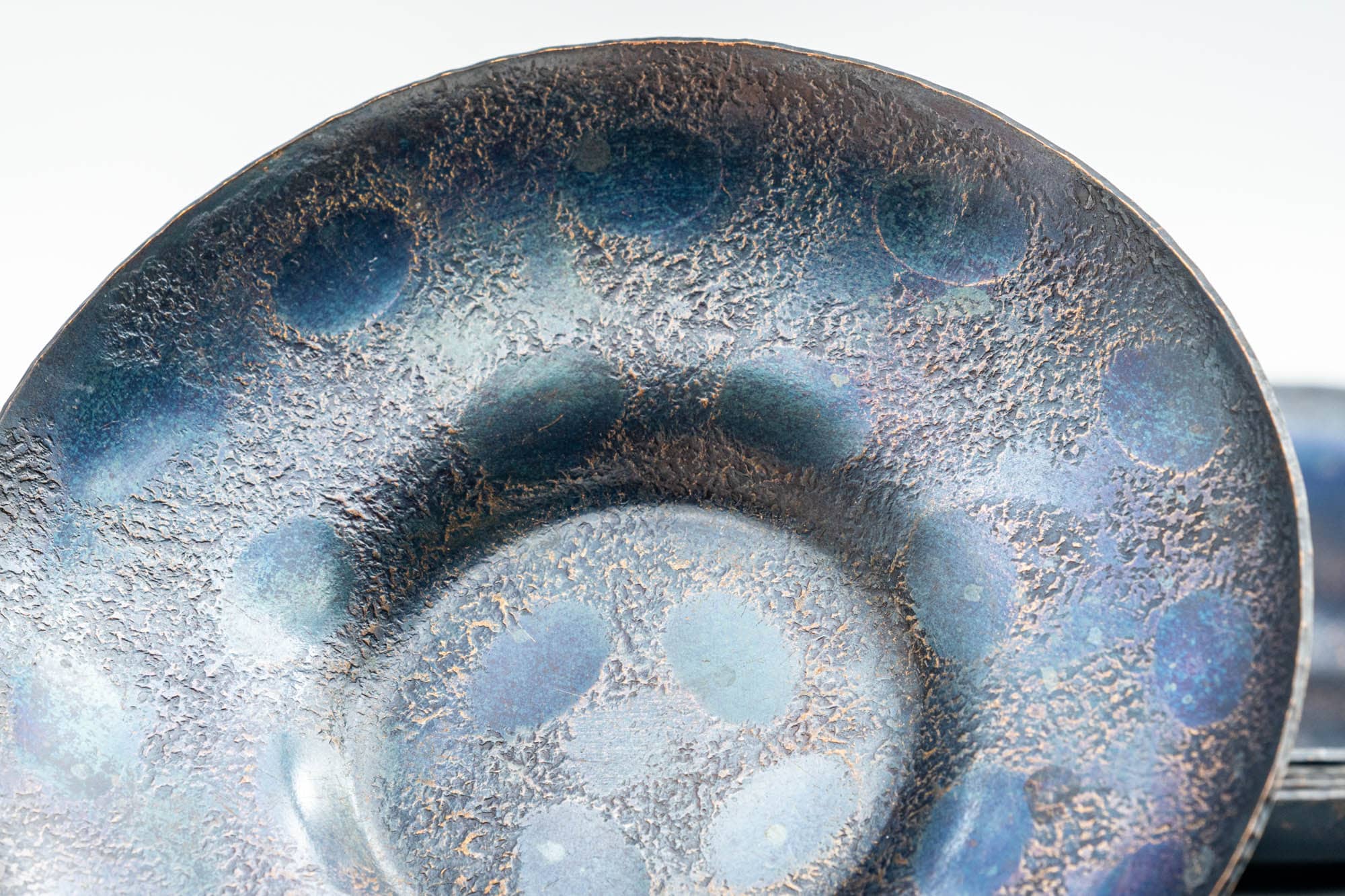 Japanese Chataku - Set of 5 上彬 Blue Spotted Hammered Tea Saucers