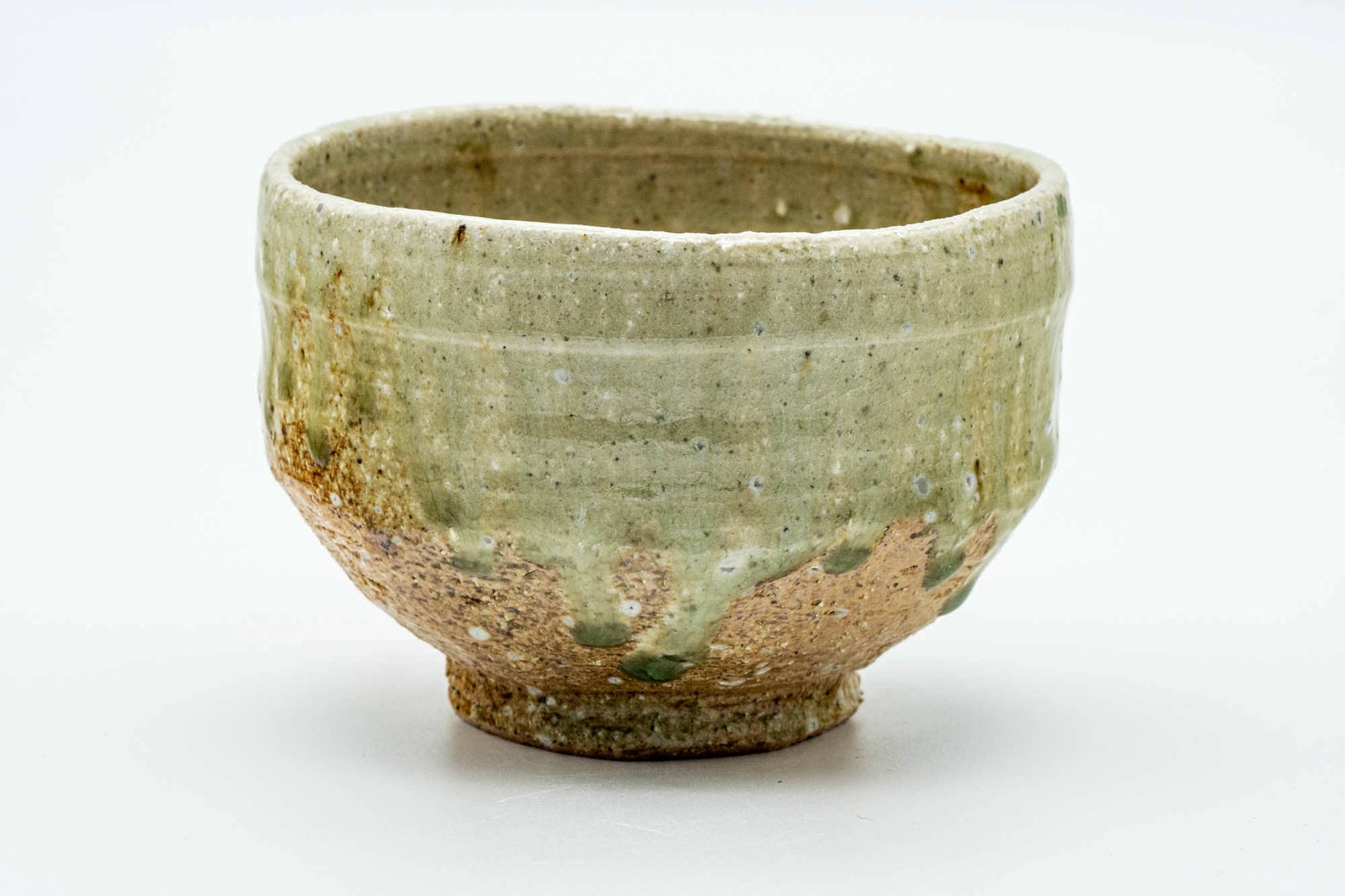 Japanese Matcha Bowl - Earthy Green Celadon Drip-Glazed Shigaraki-yaki Chawan - 350ml