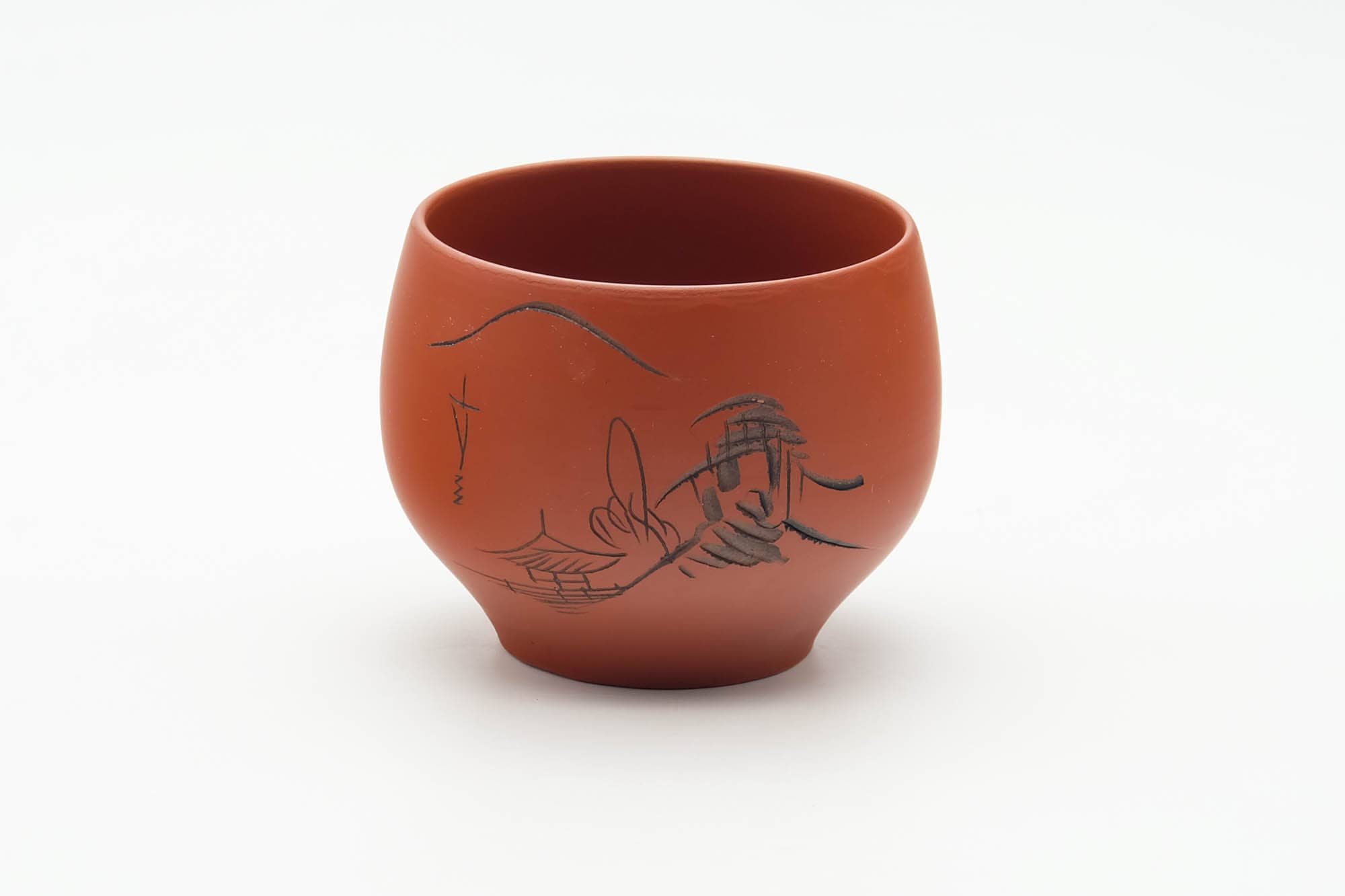Japanese Teacup - Engraved Village Landscape Tokoname-yaki Yunomi - 160ml