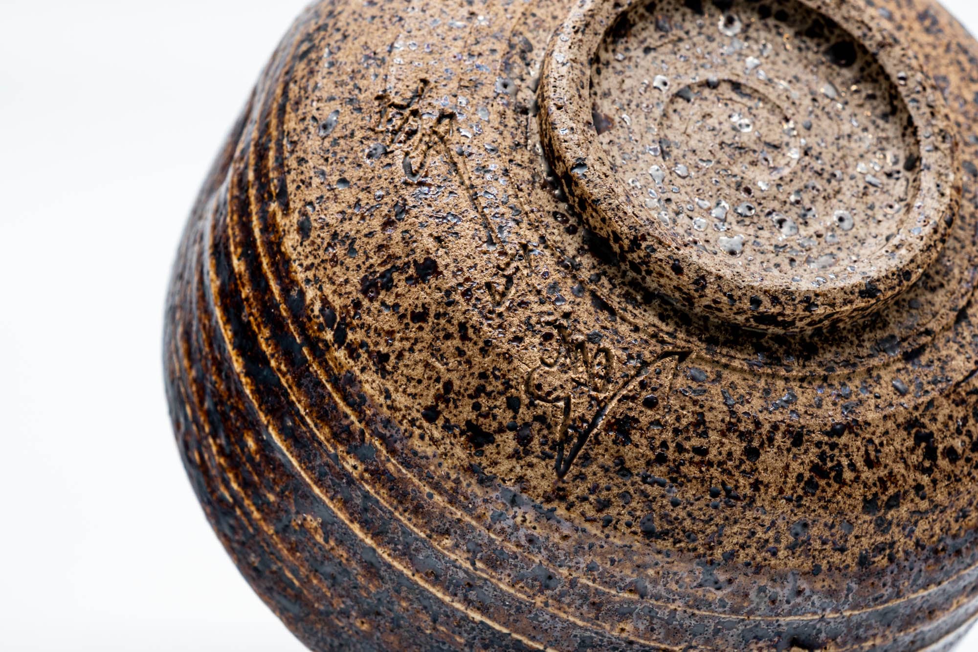 Japanese Matcha Bowl - Brown Speckled Spiraling Earthy Chawan - 300ml