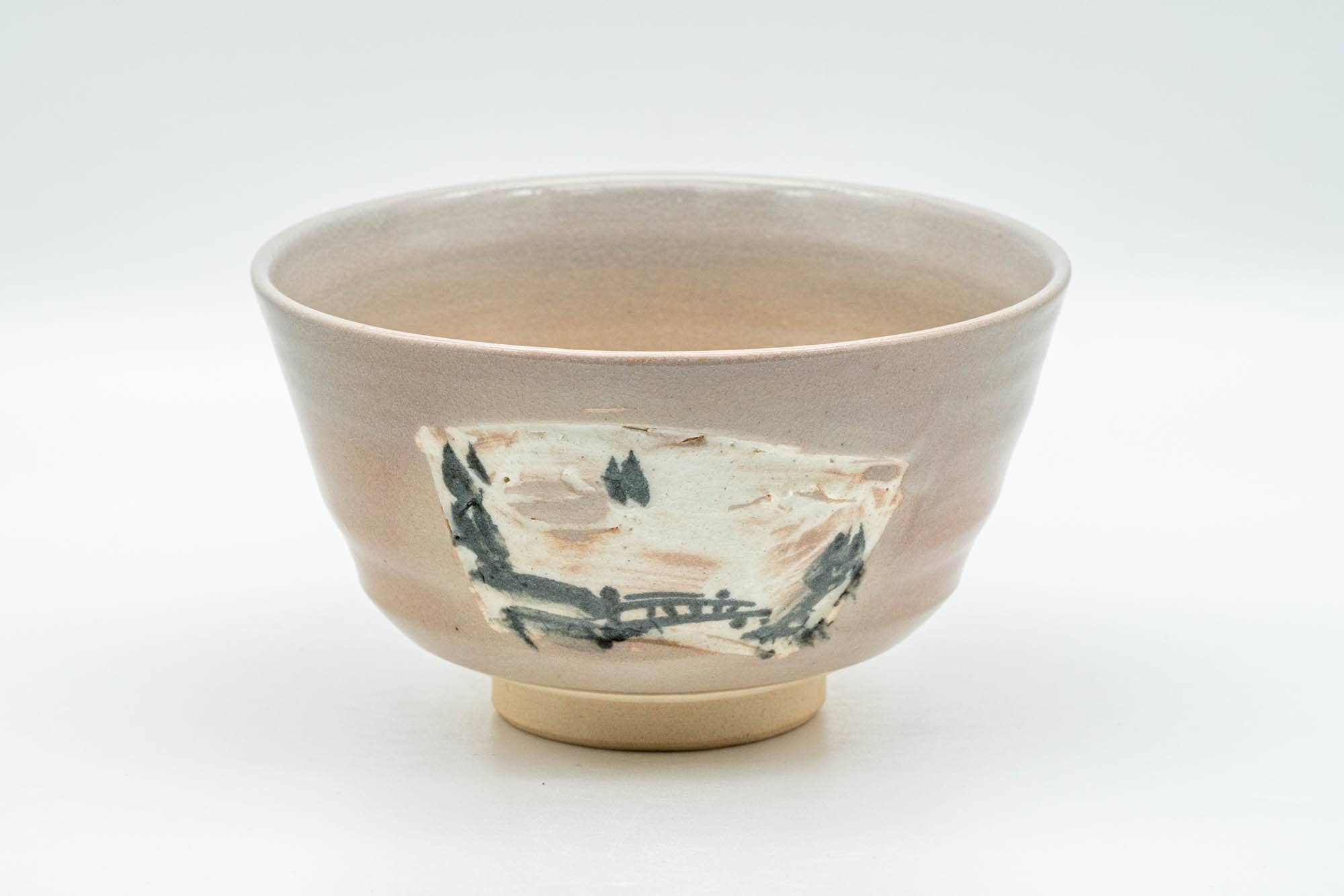 Japanese Matcha Bowl - Abstract Beige Pink Glazed Kyo-yaki Chawan - 300ml