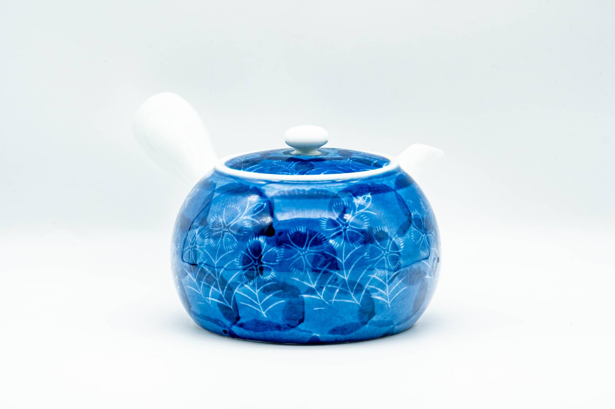 Japanese Kyusu - Blue Floral Porcelain Arita-yaki Debeso Teapot - 350ml