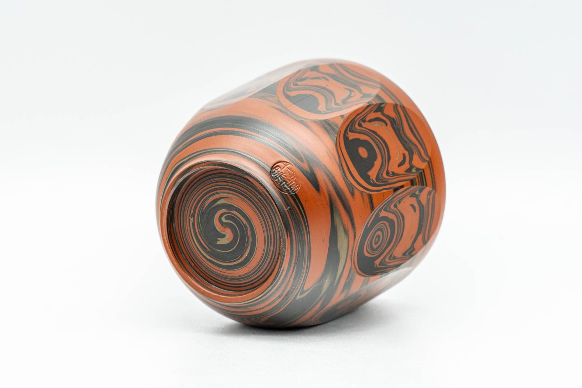 Japanese Teacup - 谷川黙山 Tanikawa Mokuzan - Faceted Red Nerikomi Tokoname-yaki Yunomi - 85ml