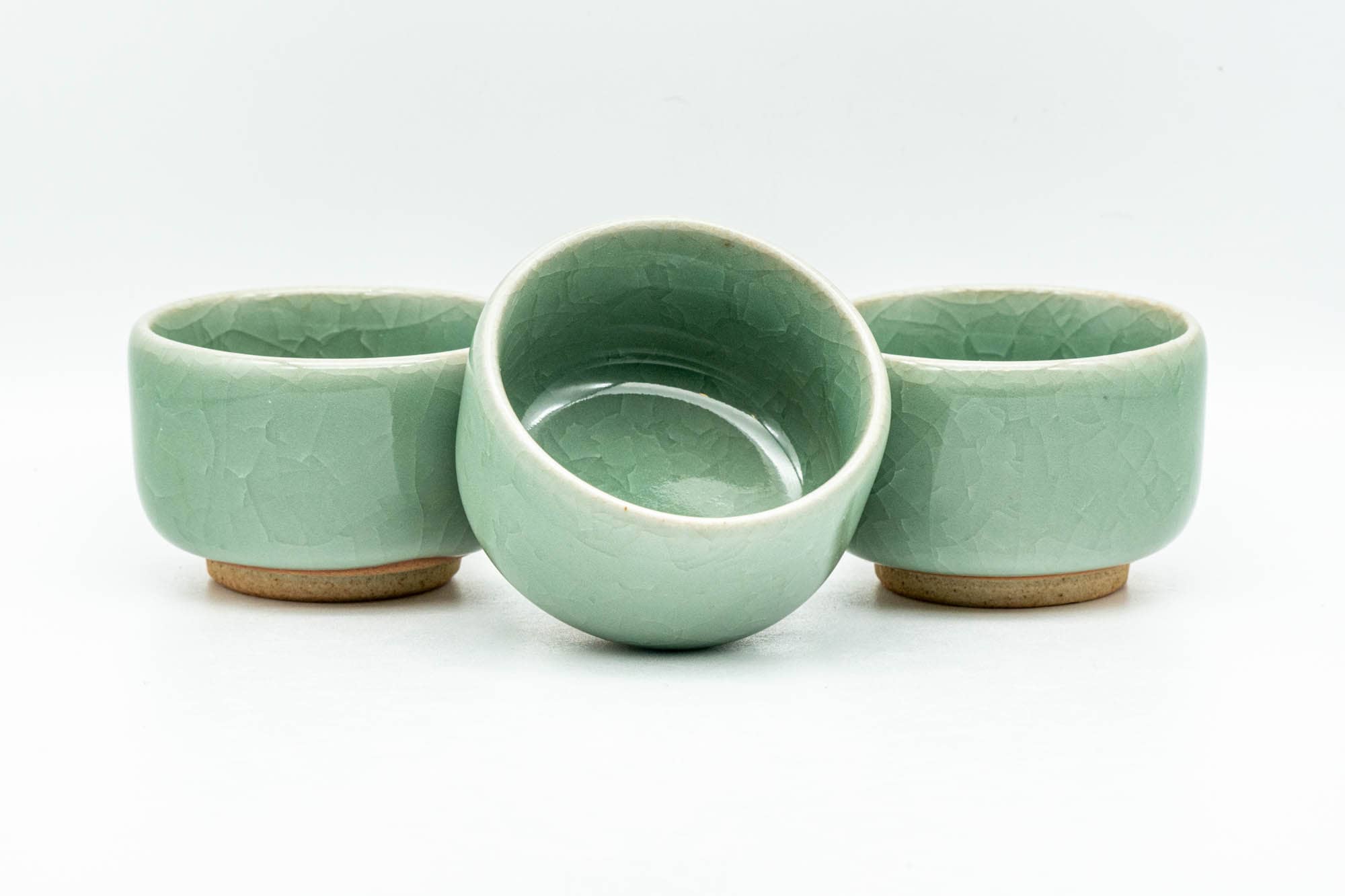Japanese Teacups - Set of 3 Green Celadon Glazed Guinomi - 50ml