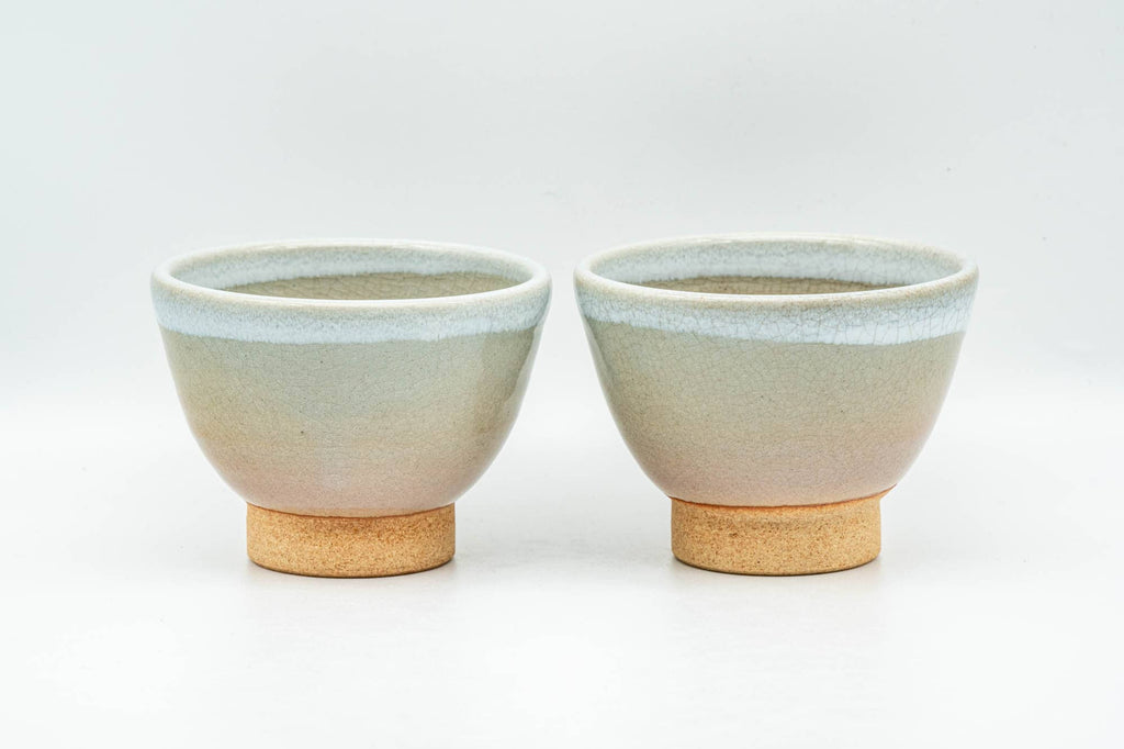 Japanese Teacups - Pair of Beige White Hagi-yaki Yunomi - 110ml