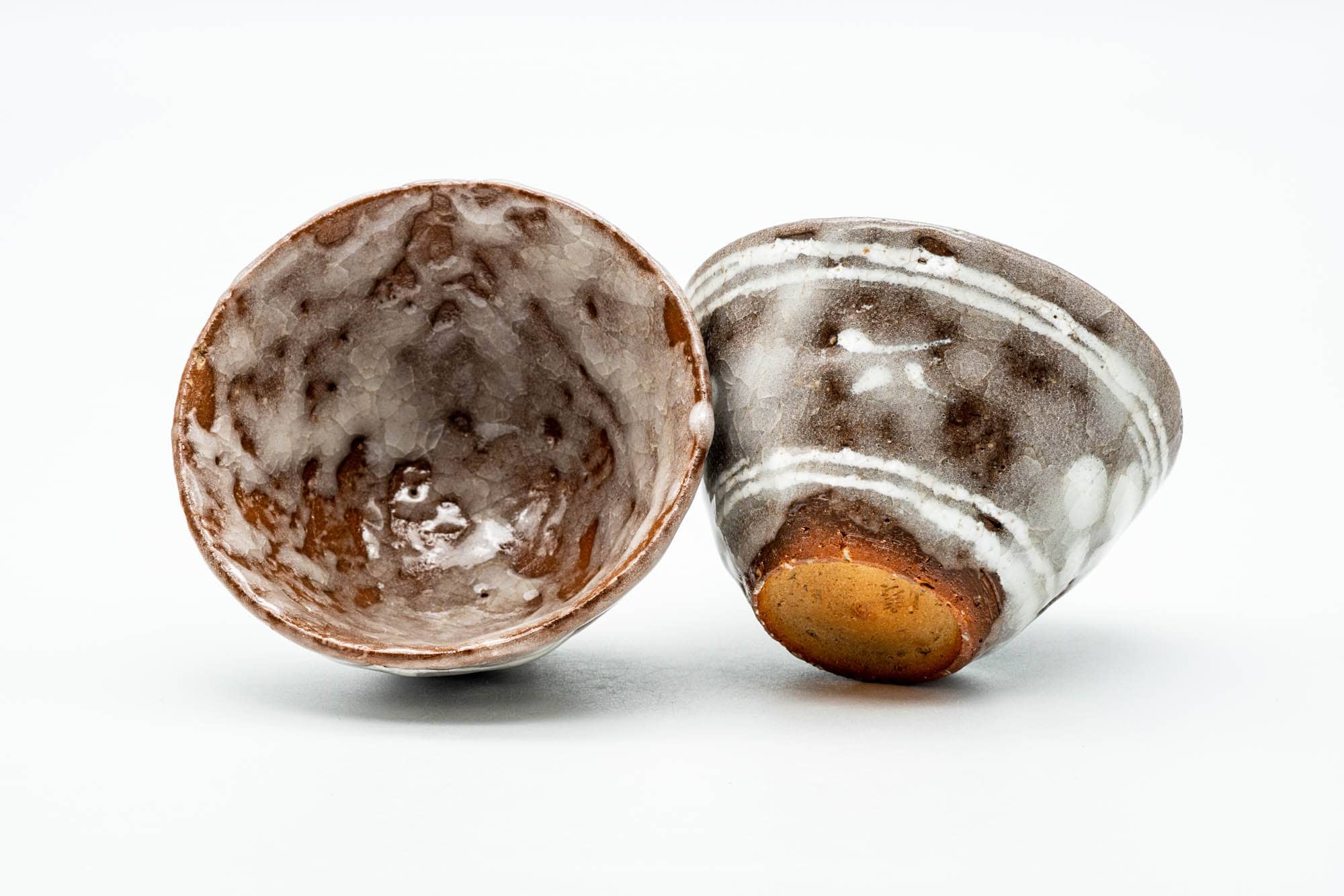 Japanese Teacups - Pair of Milky White Floral Glazed Yunomi - 100ml