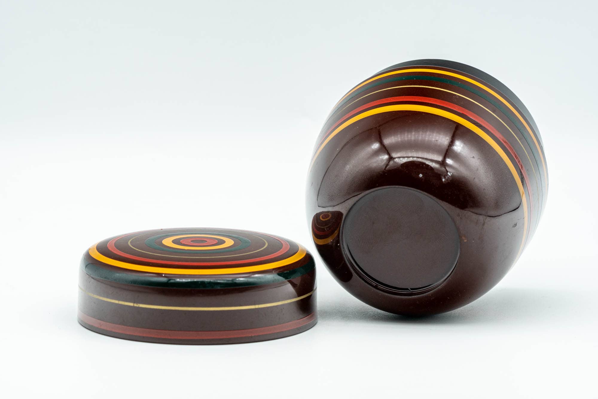 Japanese Natsume - Burgundy Green Yellow Striped Lacquer Matcha Tea Caddy - 100ml