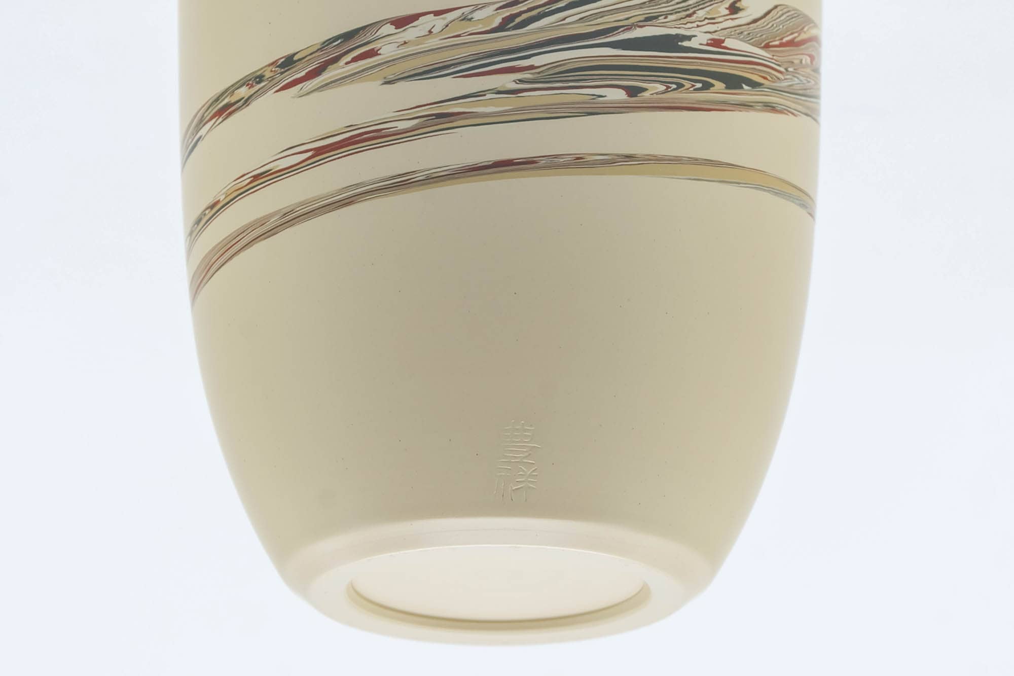 Japanese Teacup - Beige Green Zigzag Nerikomi Tokoname-yaki Yunomi - 140ml