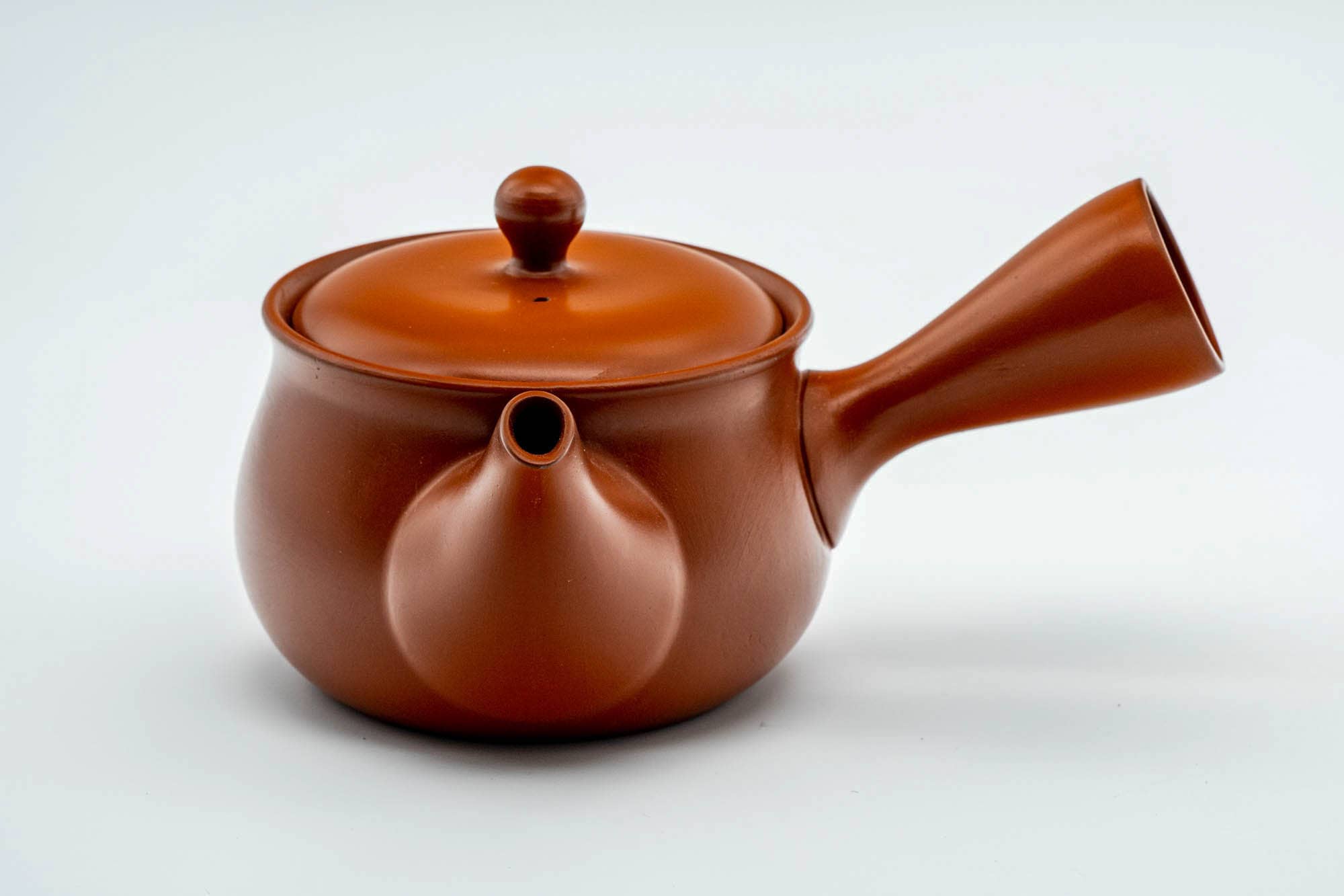 Japanese Kyusu - Round Red Shudei Tokoname-yaki Mesh Teapot - 350ml