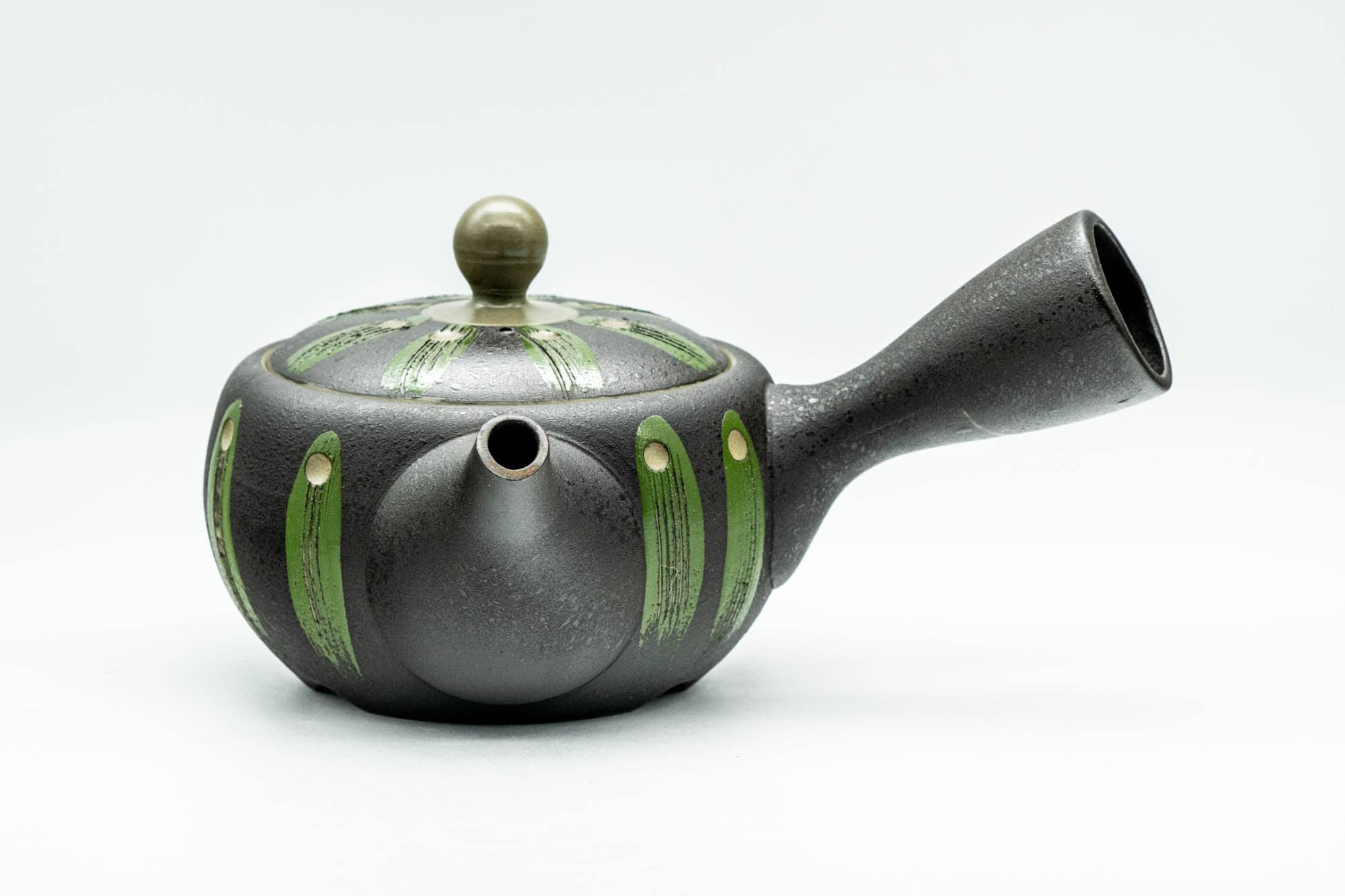Japanese Kyusu - Black Green Geometric Tokoname-yaki Mesh Teapot - 275ml