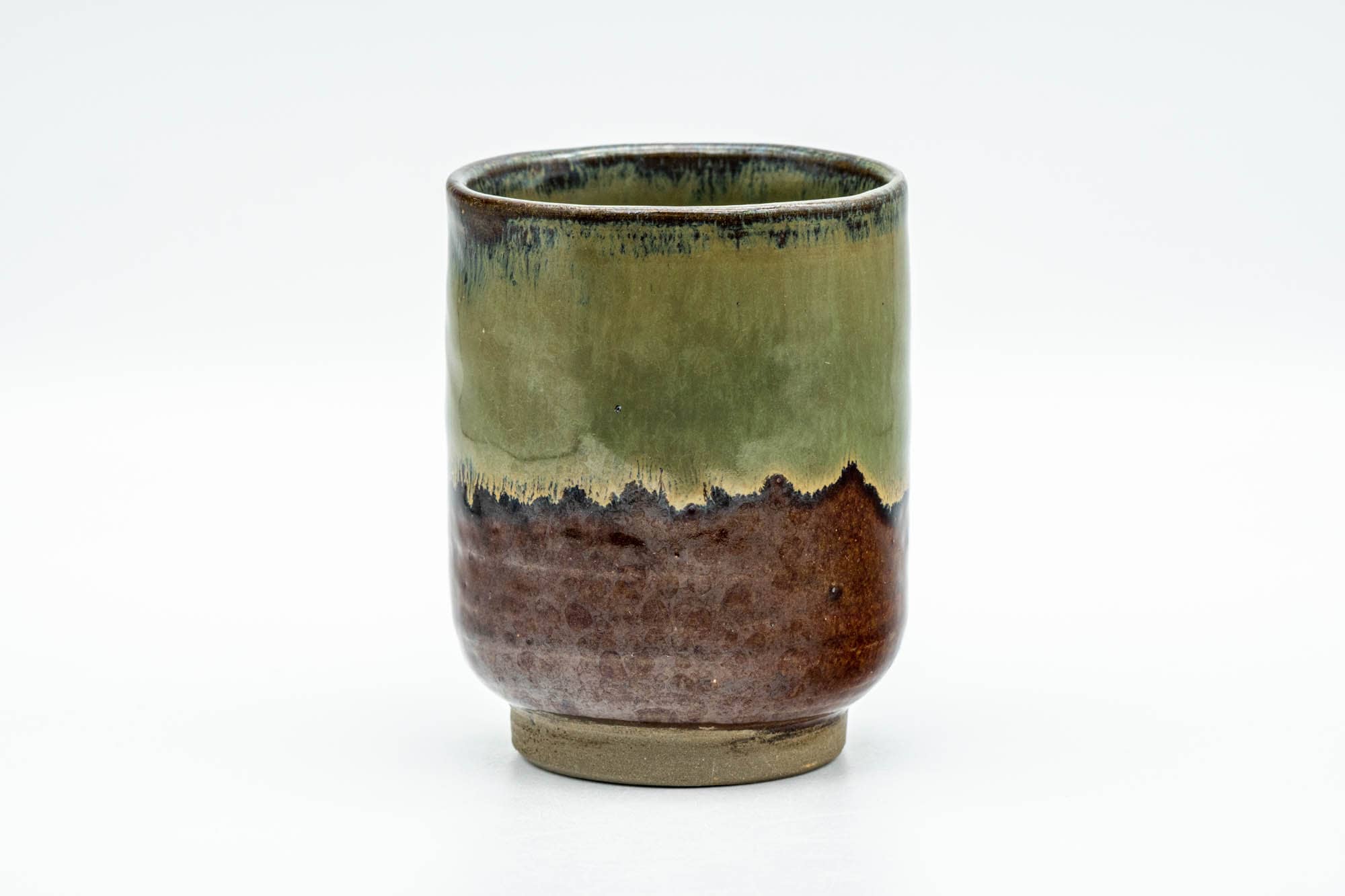 Japanese Teacup - Brown Green Hare's Fur Drip-Glazed Yunomi - 160ml