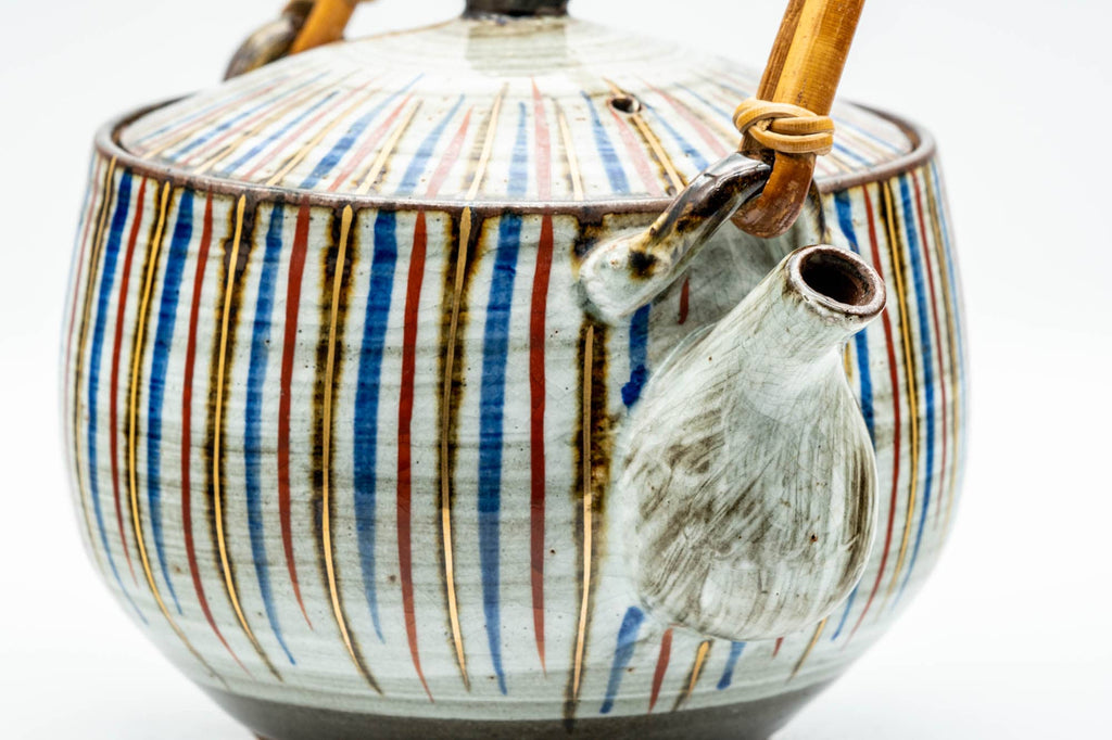 Japanese Dobin - Large Striped Ceramic Debeso Filter Top-Handled Teapot - 700ml