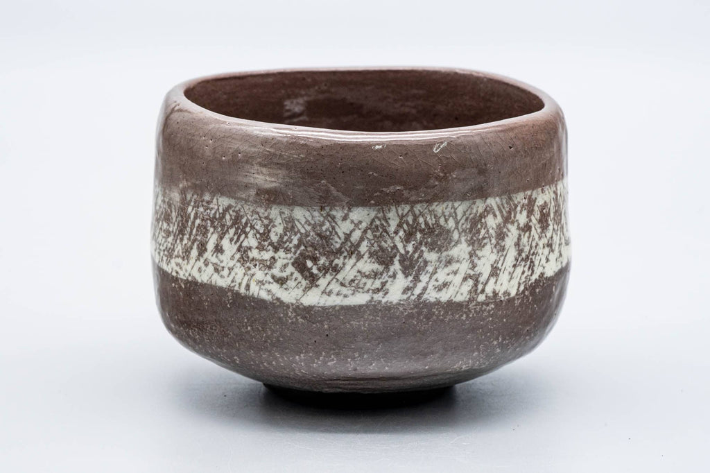 Japanese Matcha Bowl - 手 Grey White Obi Raku Chawan - 300ml