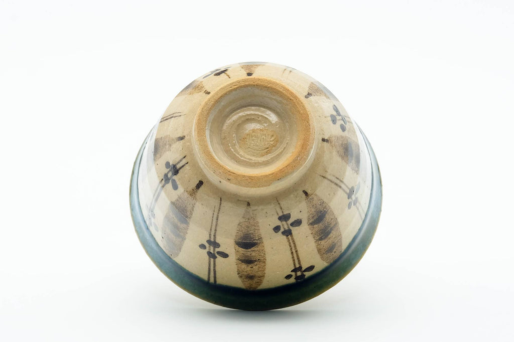 Japanese Teacup - Floral Green Drip-Glazed Oribe-yaki Guinomi - 50ml