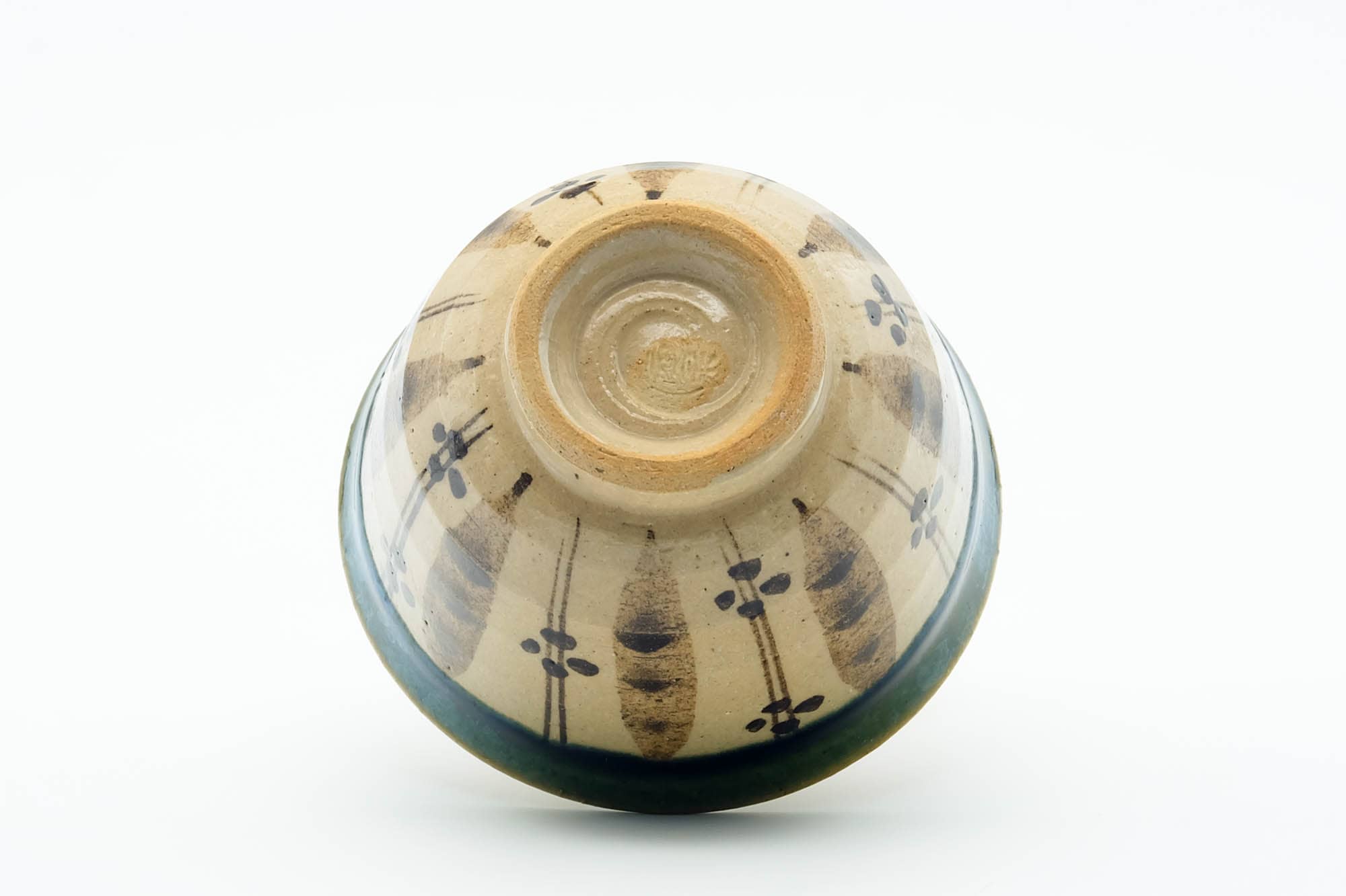 Japanese Teacup - Floral Green Drip-Glazed Oribe-yaki Guinomi - 50ml