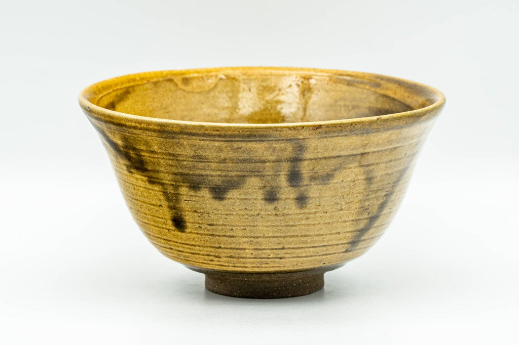 Japanese Matcha Bowl - Yellow Brown Drip-Glazed Hatazori-gata Chawan - 400ml
