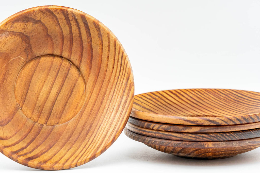 Japanese Chataku - Set of 5 Classic Wooden Tea Saucers