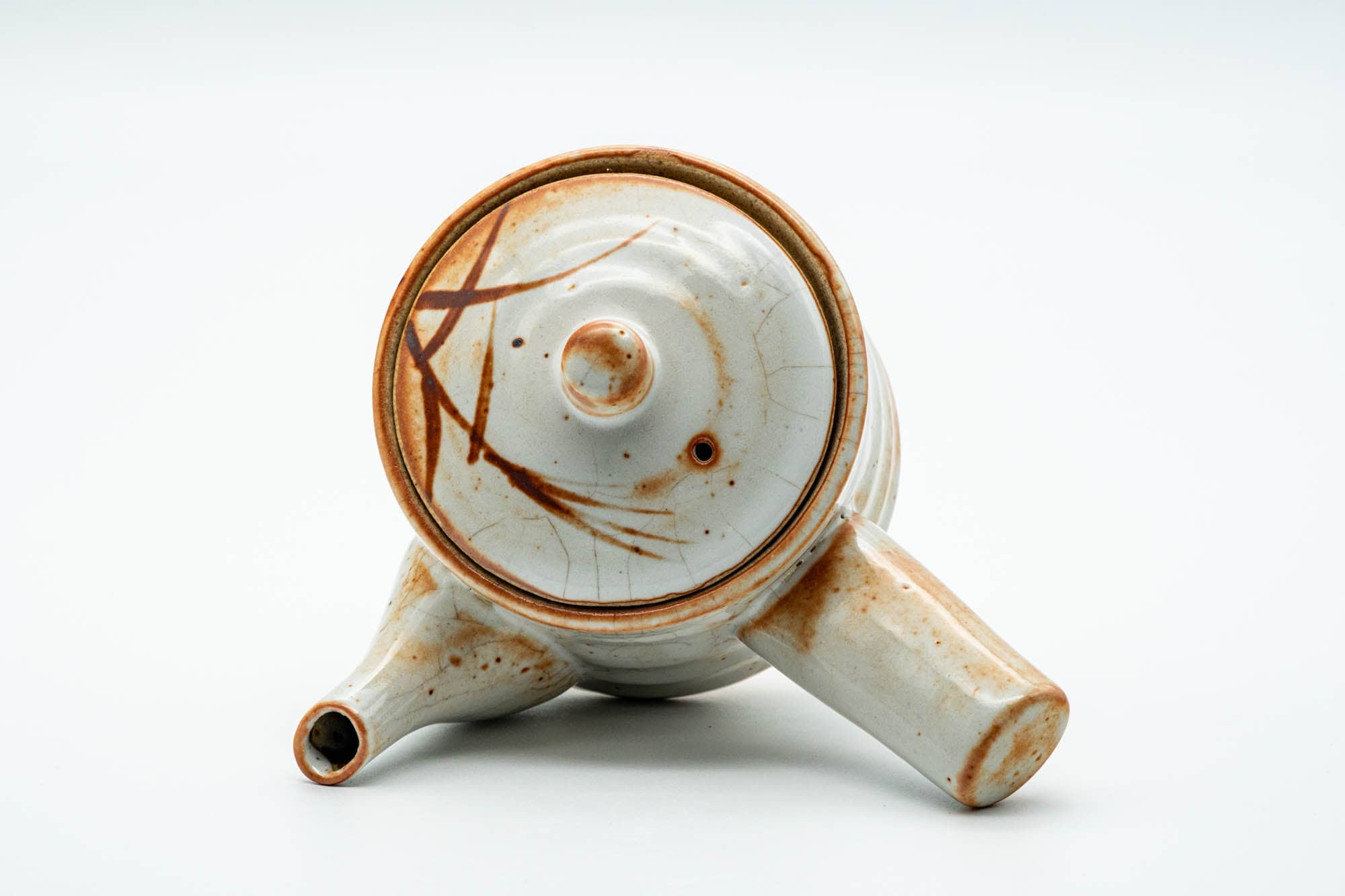 Japanese Tea Set - Orange Shino Glazed Mino-yaki Kyusu Teapot with Two Yunomi Teacups