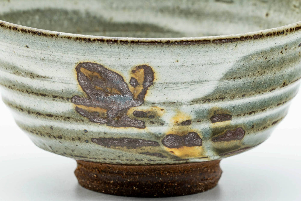 Japanese Matcha Bowl - Floral Grey White Drip-Glazed Spiraling Chawan - 150ml
