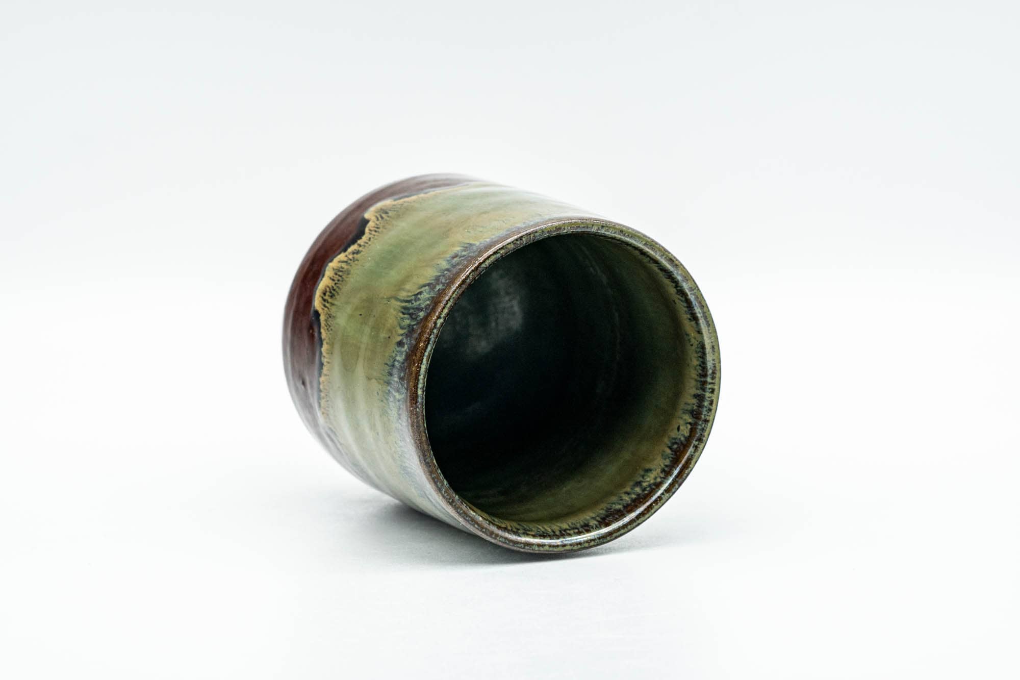 Japanese Teacup - Brown Green Hare's Fur Drip-Glazed Yunomi - 160ml