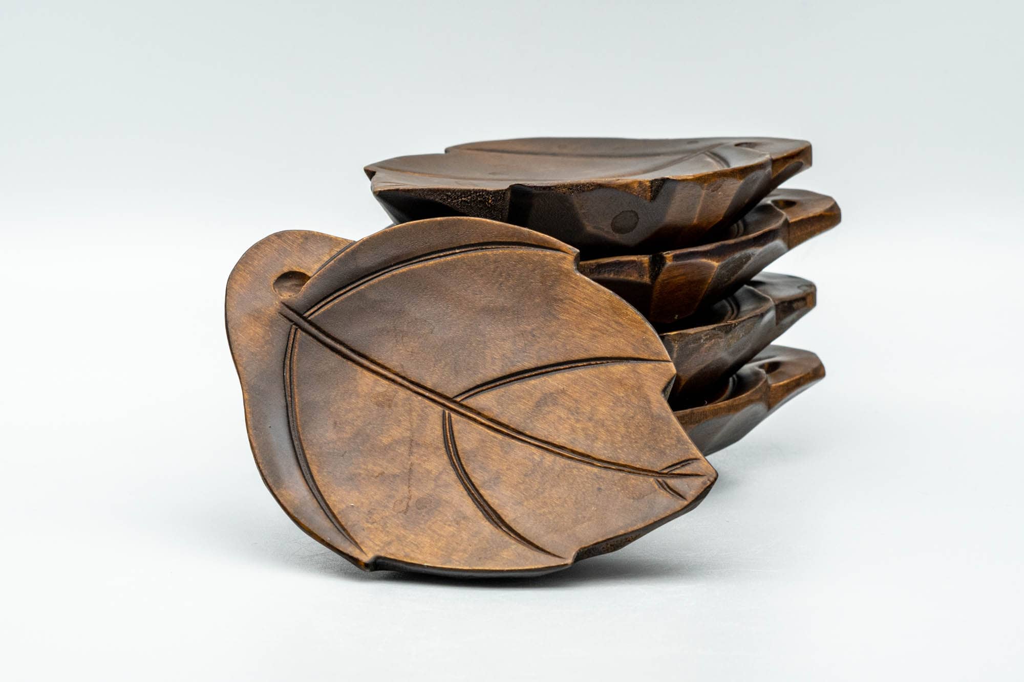 Japanese Chataku - Set of 5 Leaf-shaped Wooden Tea Saucers