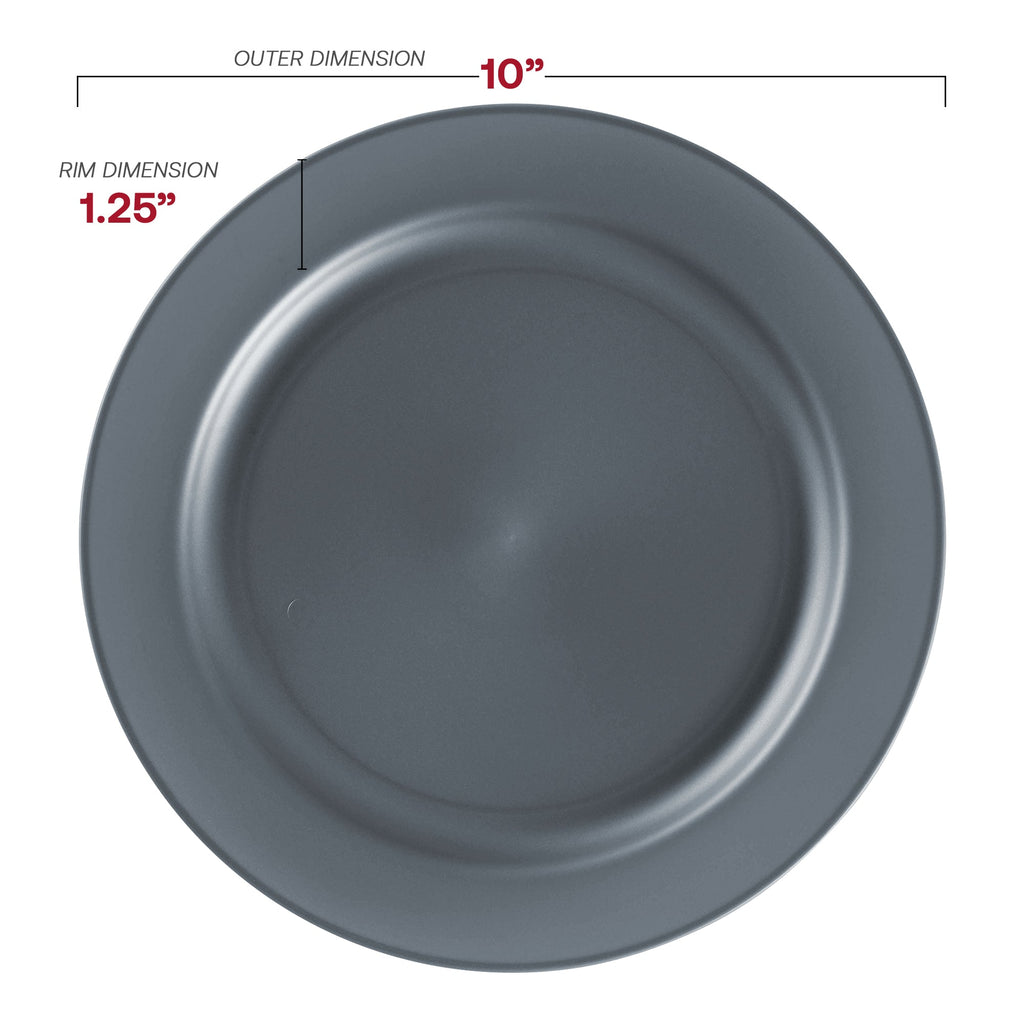 Matte Charcoal Gray Round Disposable Plastic Dinner Plates (10")