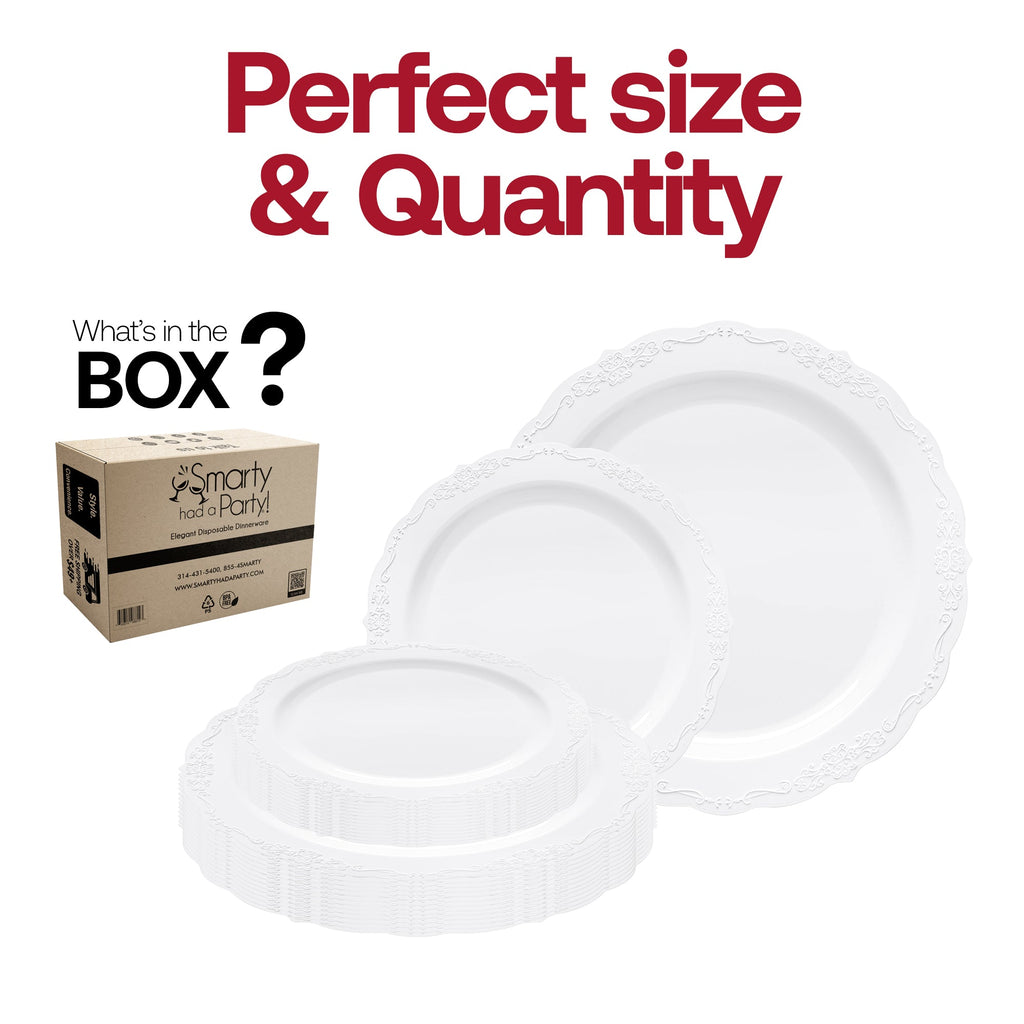 White Vintage Round Disposable Plastic Dinnerware Value Set