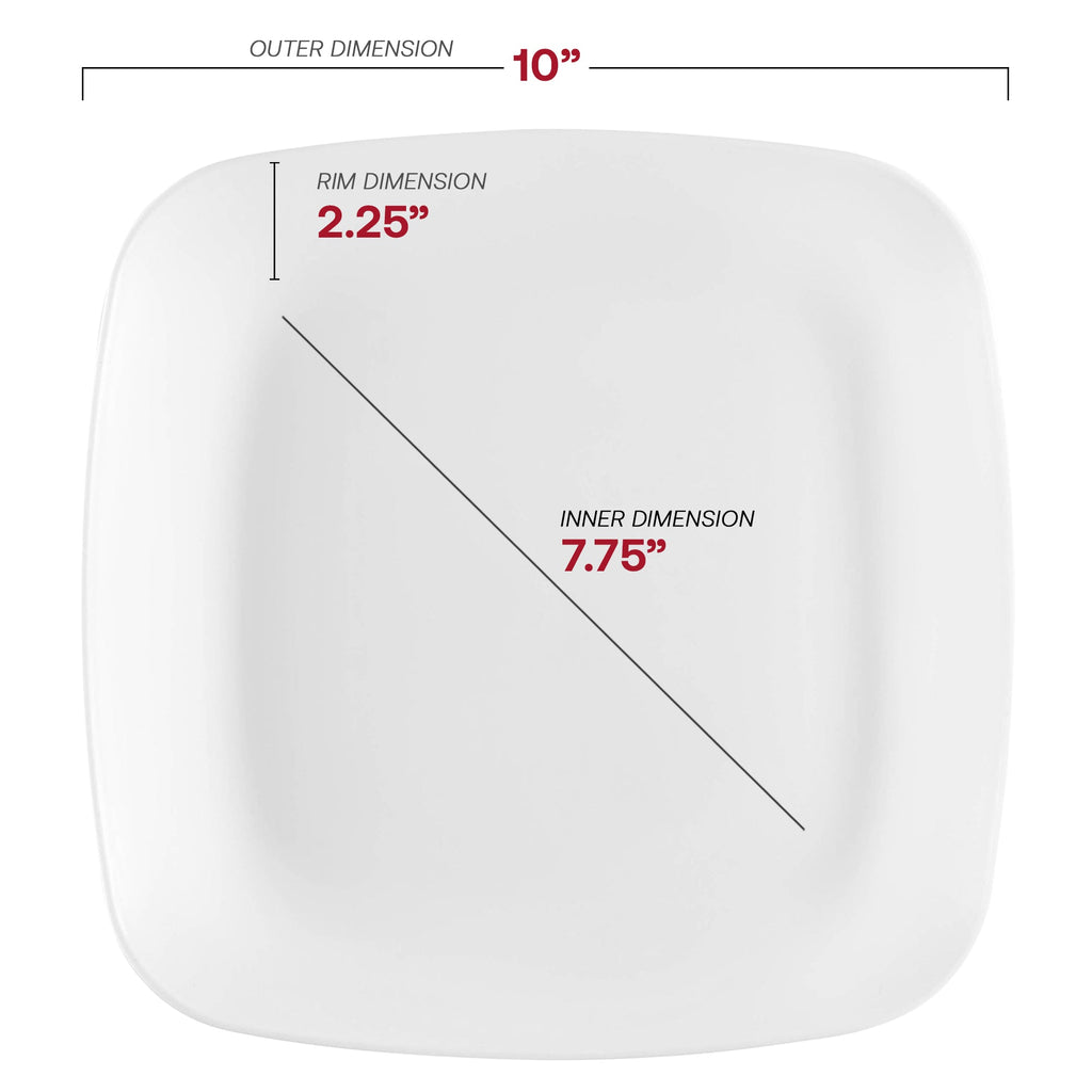 Solid White Flat Rounded Square Disposable Plastic Dinner Plates (10")