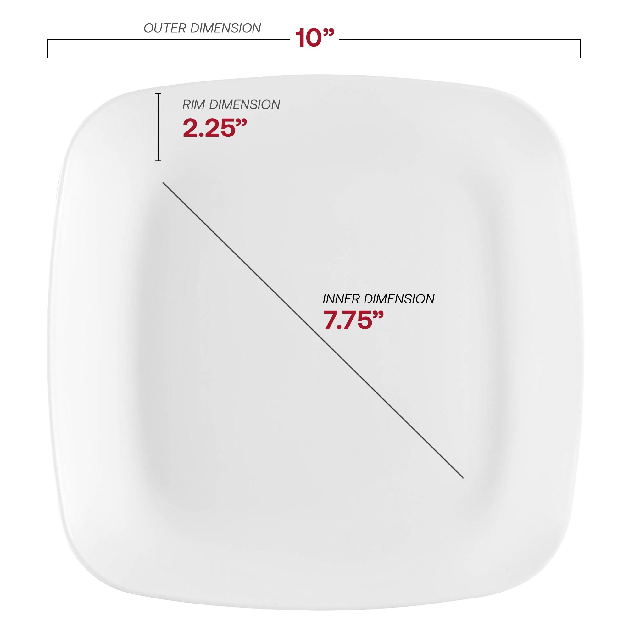 Solid White Flat Rounded Square Disposable Plastic Dinner Plates (10")