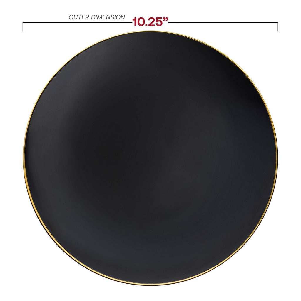 Black with Gold Rim Organic Round Disposable Plastic Dinner Plates (10.25")