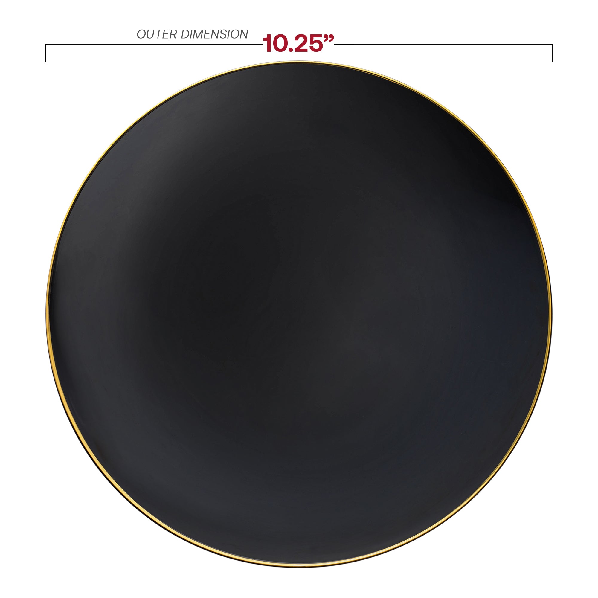 Black with Gold Rim Organic Round Disposable Plastic Dinner Plates (10.25")