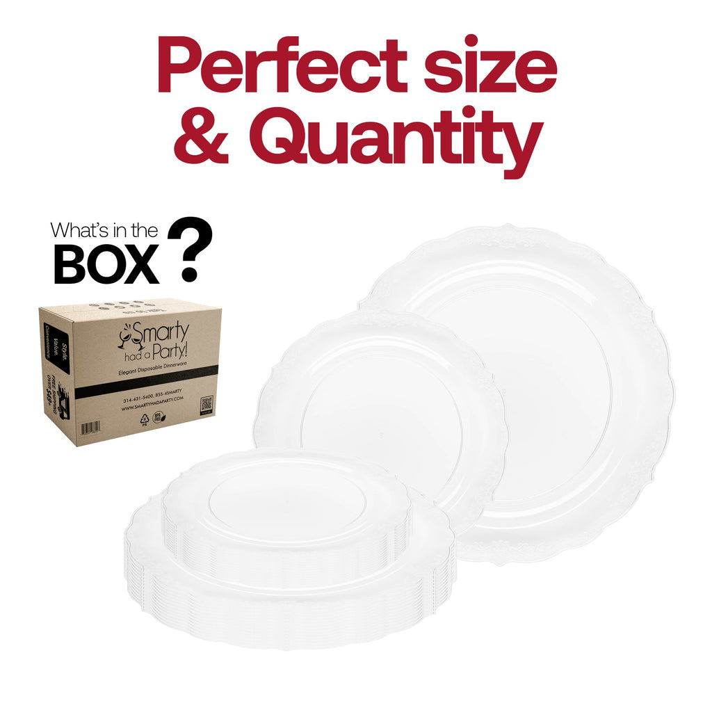 Clear Vintage Round Disposable Plastic Dinnerware Value Set