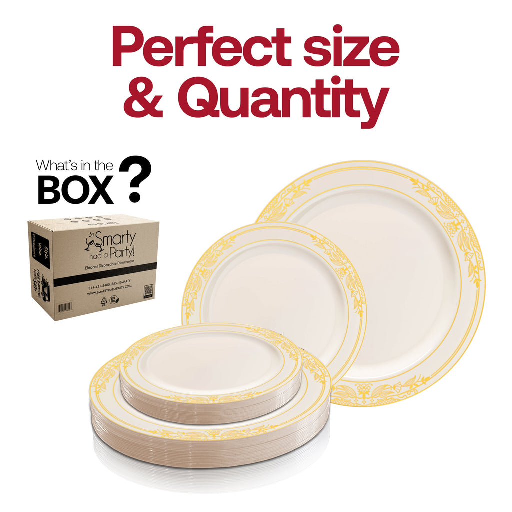 Ivory with Gold Harmony Rim Plastic Dinnerware Value Set