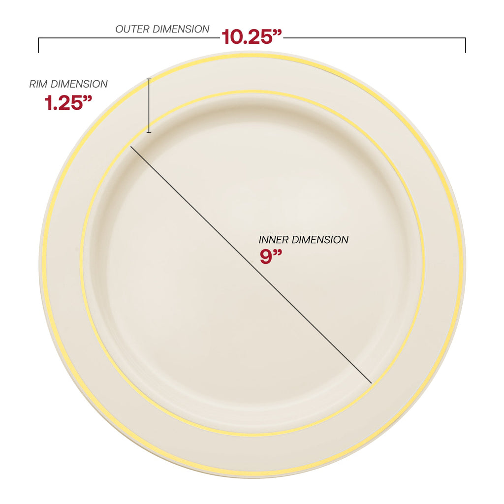 Ivory with Gold Edge Rim Plastic Dinner Plates (10.25")