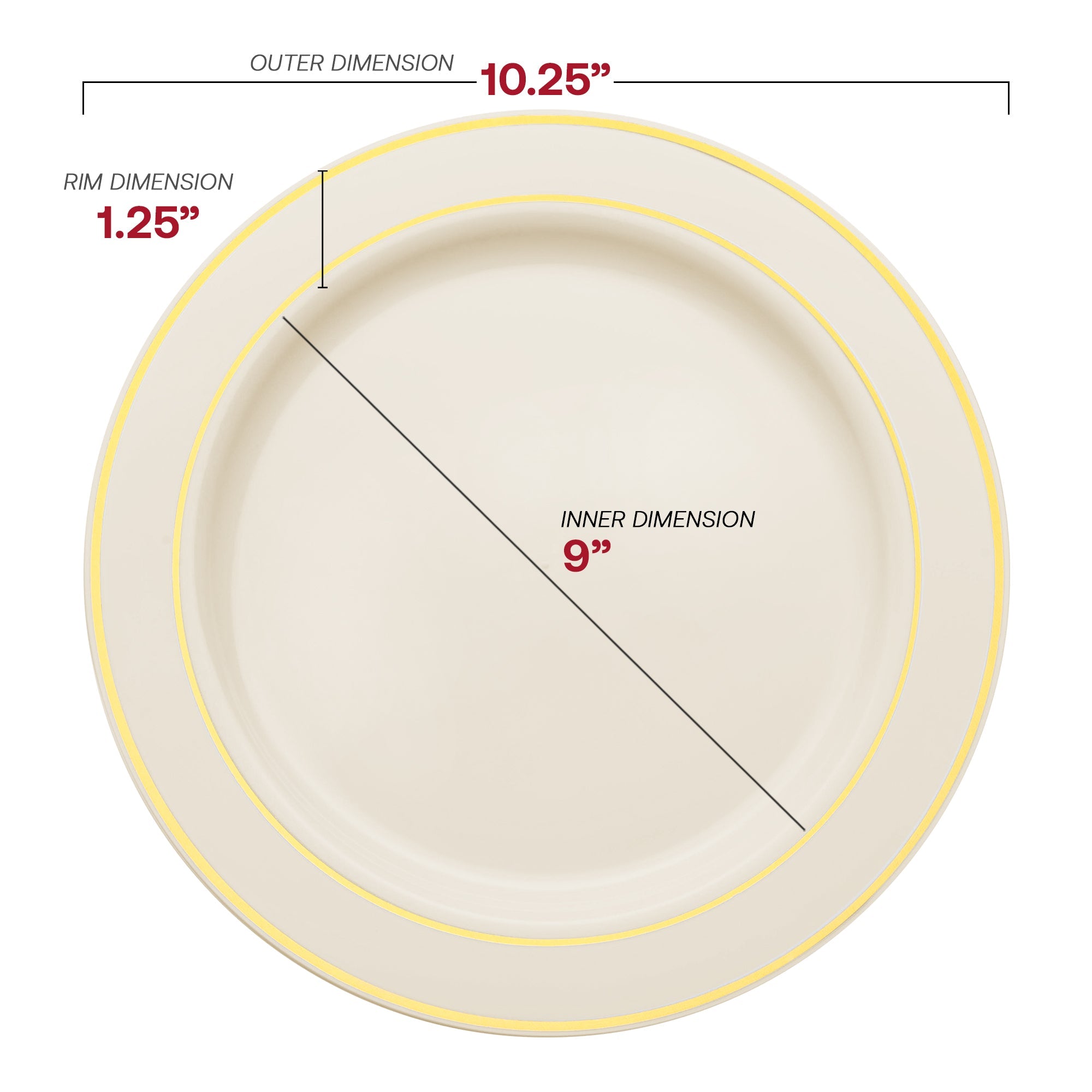 Ivory with Gold Edge Rim Plastic Dinner Plates (10.25")