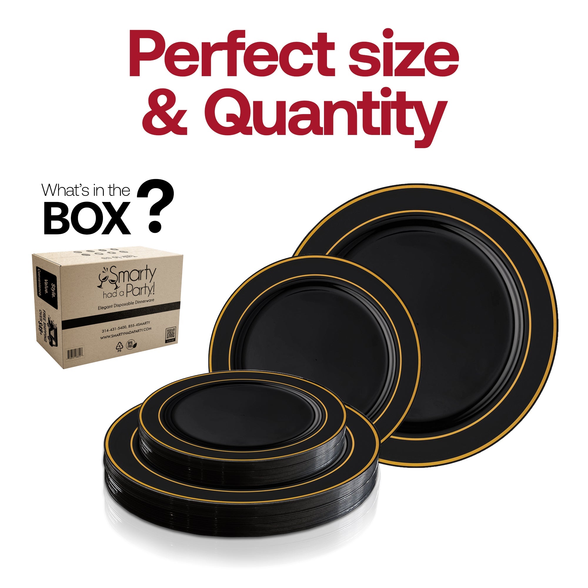 Black with Gold Edge Rim Plastic Dinnerware Value Set