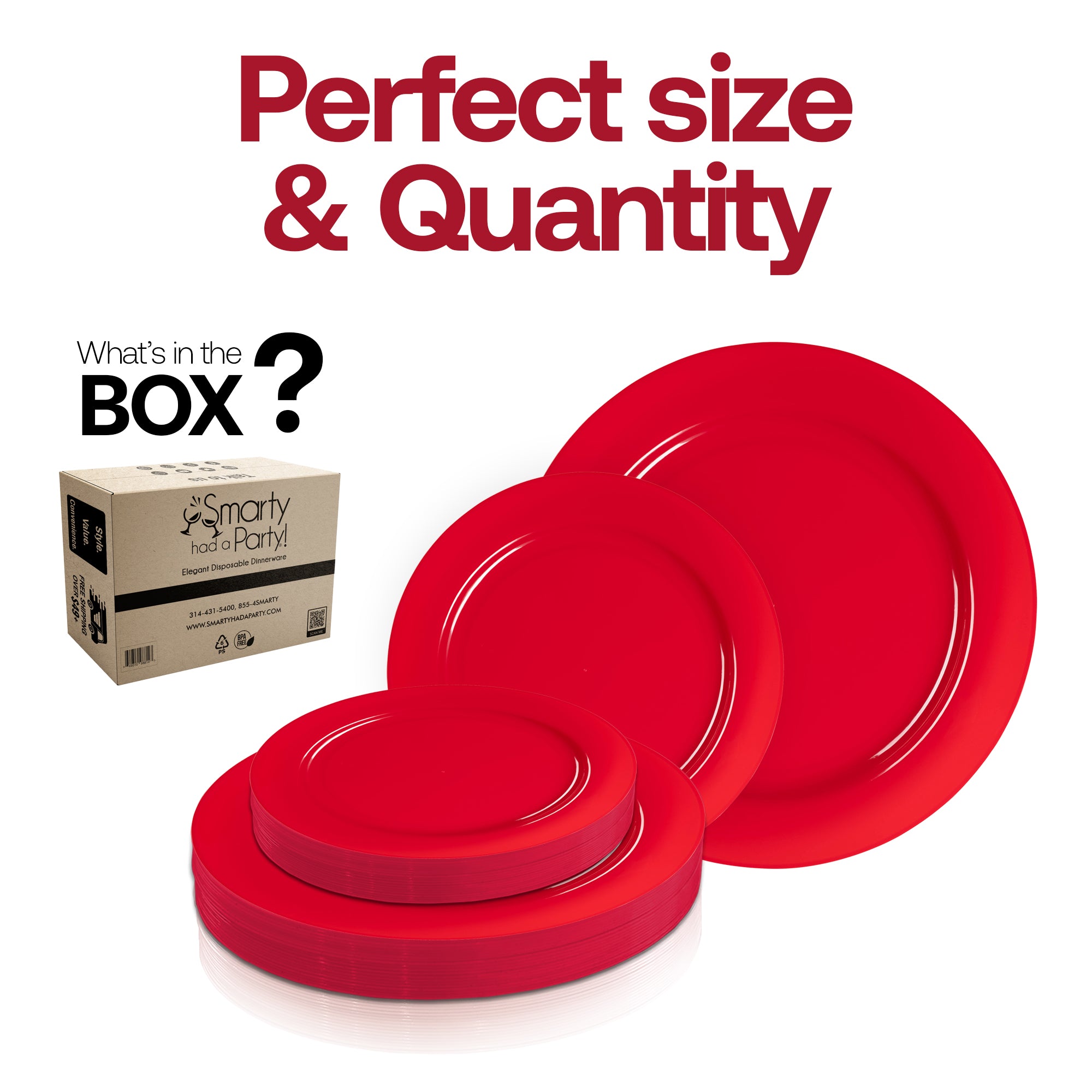 Solid Red Holiday Round Disposable Plastic Dinnerware Value Set