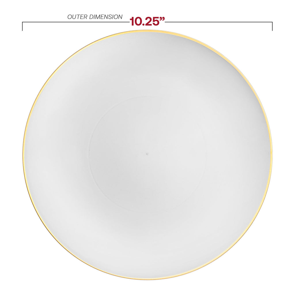 White with Gold Rim Organic Round Disposable Plastic Dinner Plates (10.25")