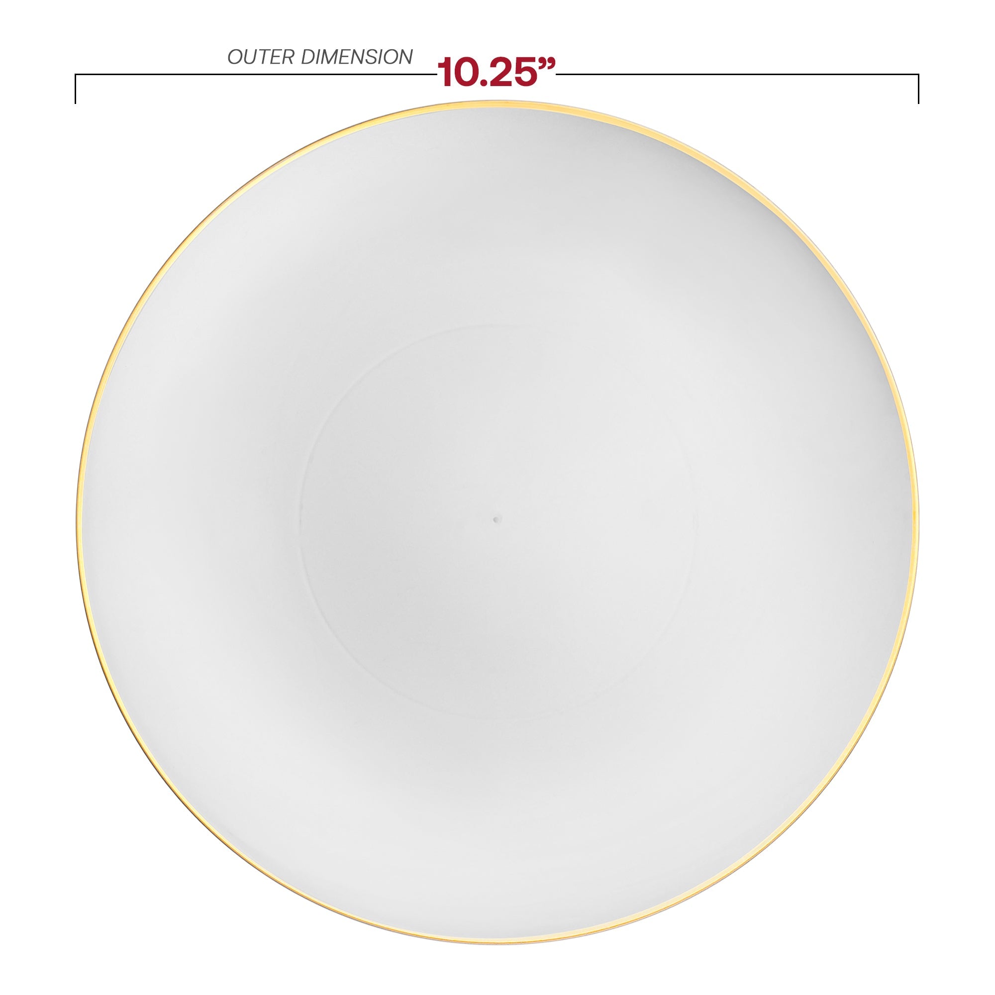 White with Gold Rim Organic Round Disposable Plastic Dinner Plates (10.25")