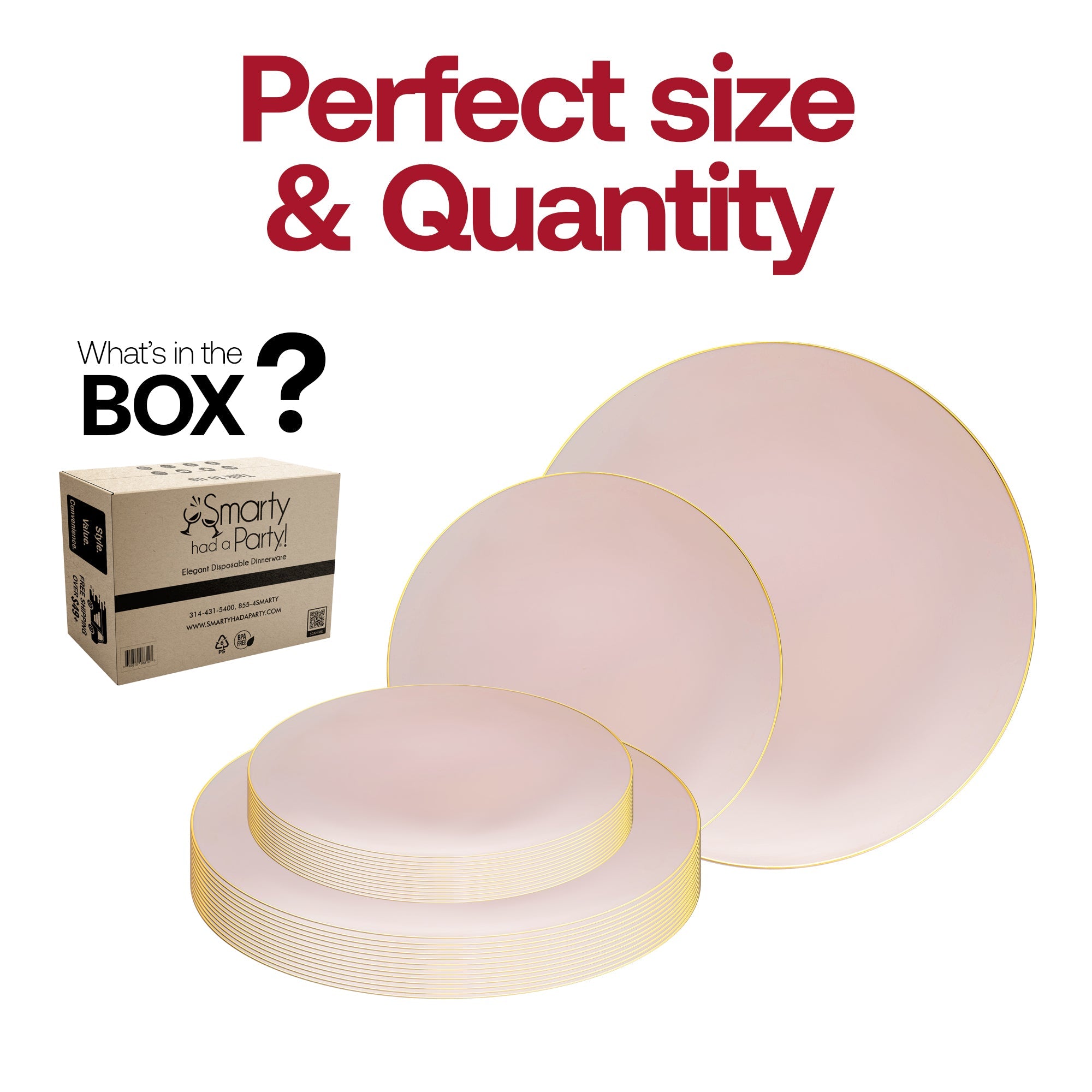 Pink with Gold Organic Round Disposable Plastic Dinnerware Value Set