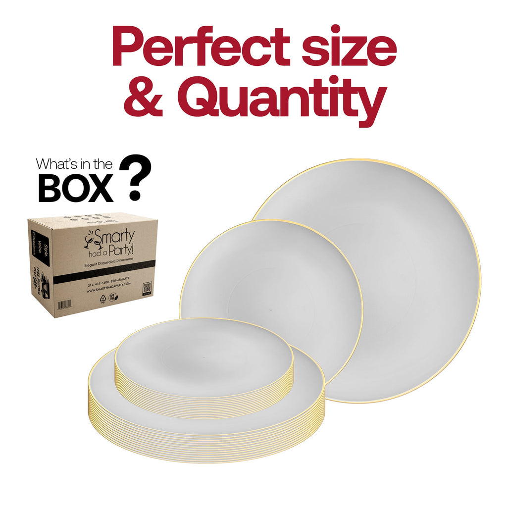 Gray with Gold Organic Round Disposable Plastic Dinnerware Value Set