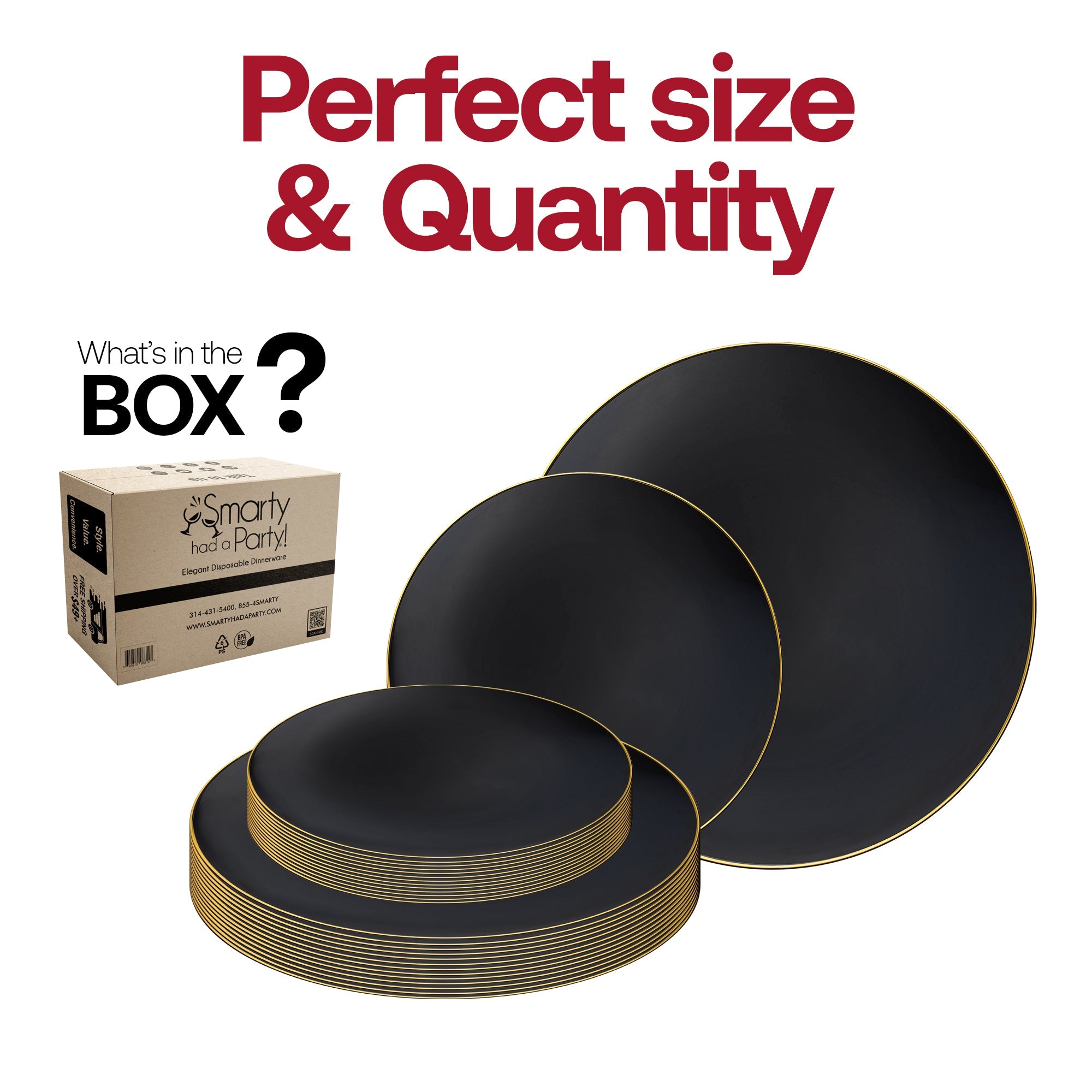 Black with Gold Rim Organic Round Disposable Plastic Dinnerware Value Set
