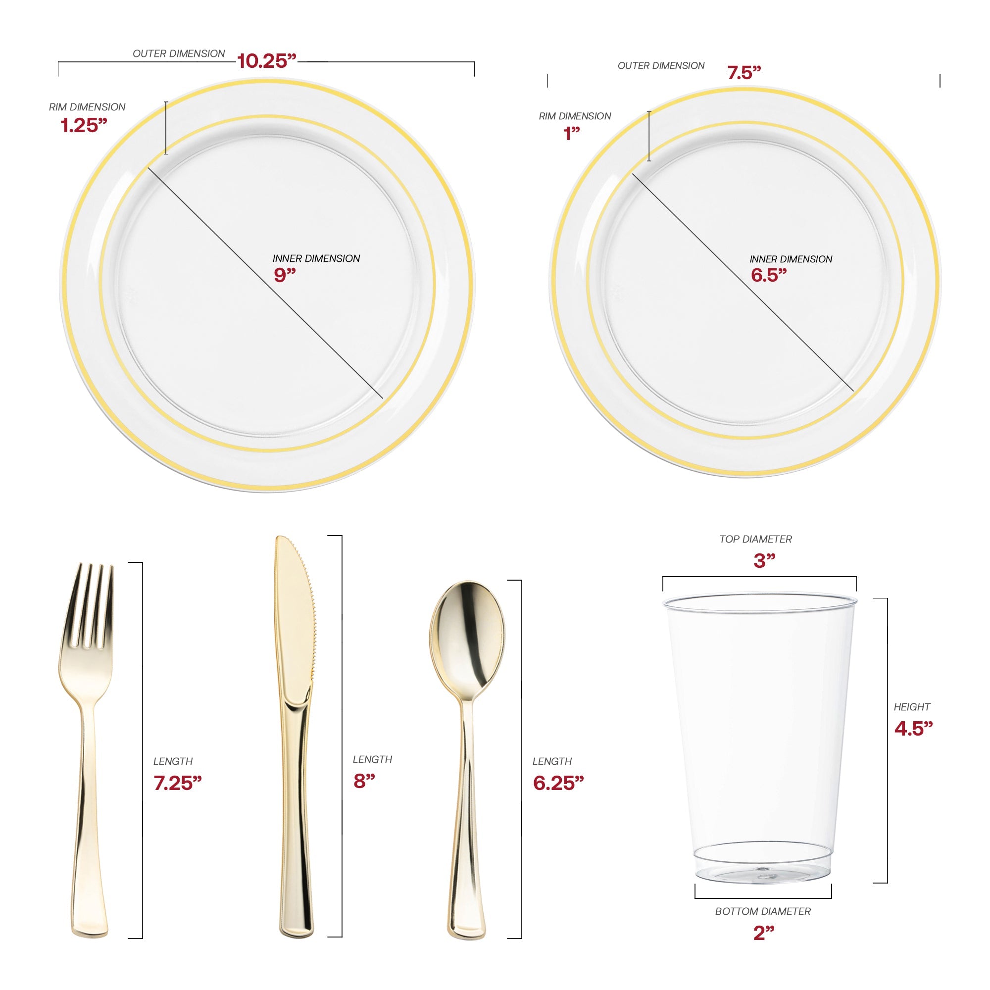Clear with Gold Edge Rim Plastic Wedding Value Set